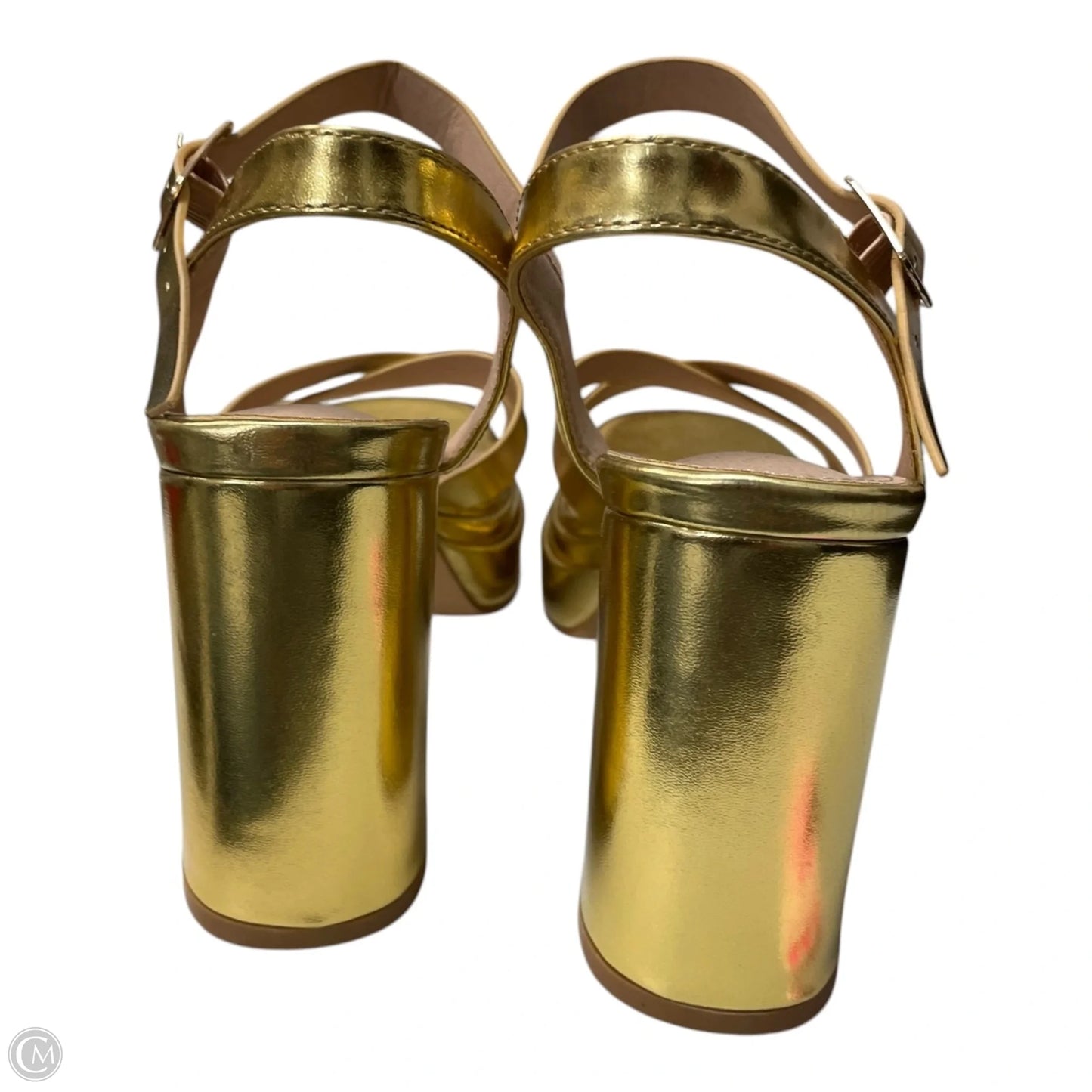 Sandals Heels Block By AMOJI - In Gold, Size: 8