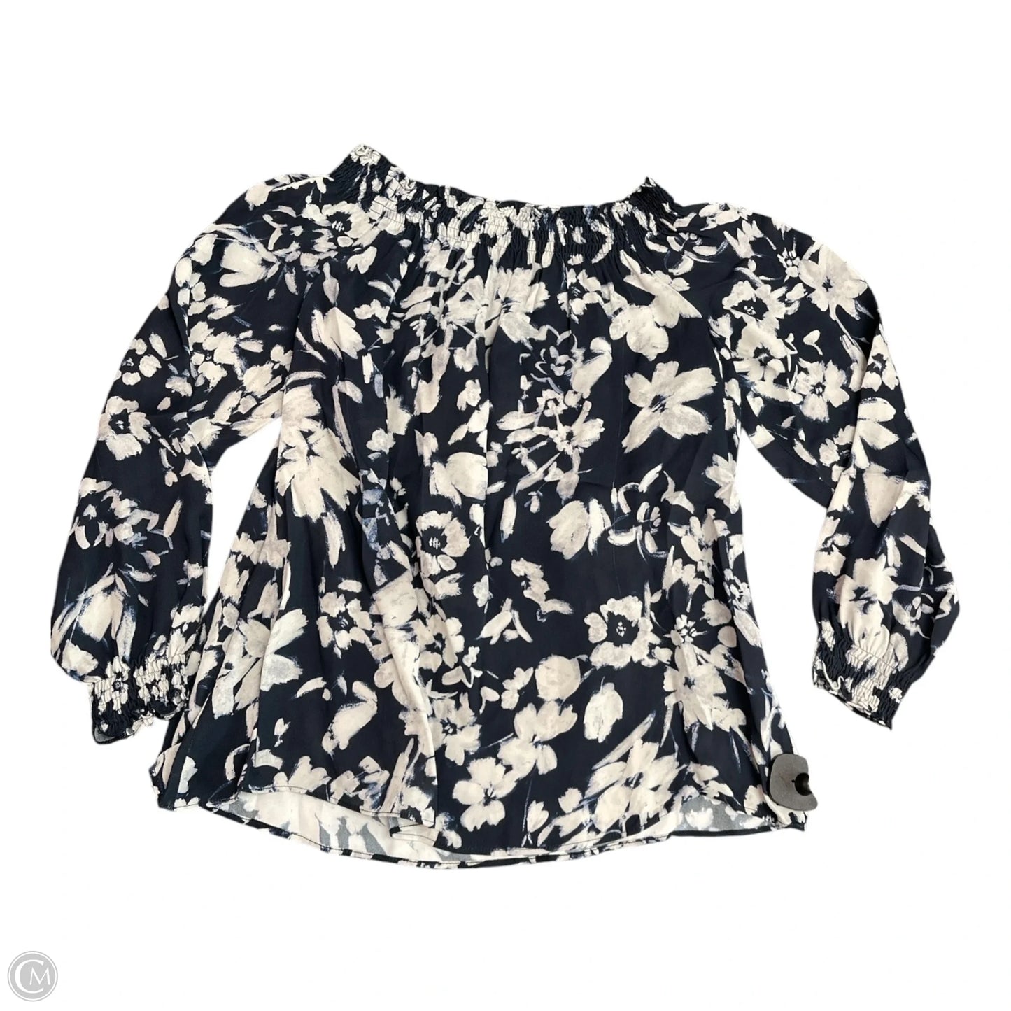 Top Long Sleeve Designer By Lafayette 148 In Blue & White, Size: L