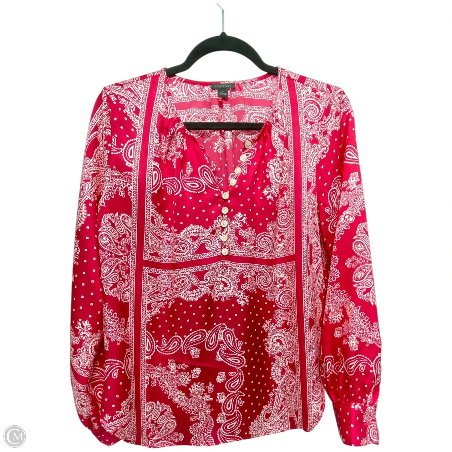 Top Long Sleeve By Ann Taylor In Pink & White, Size: S
