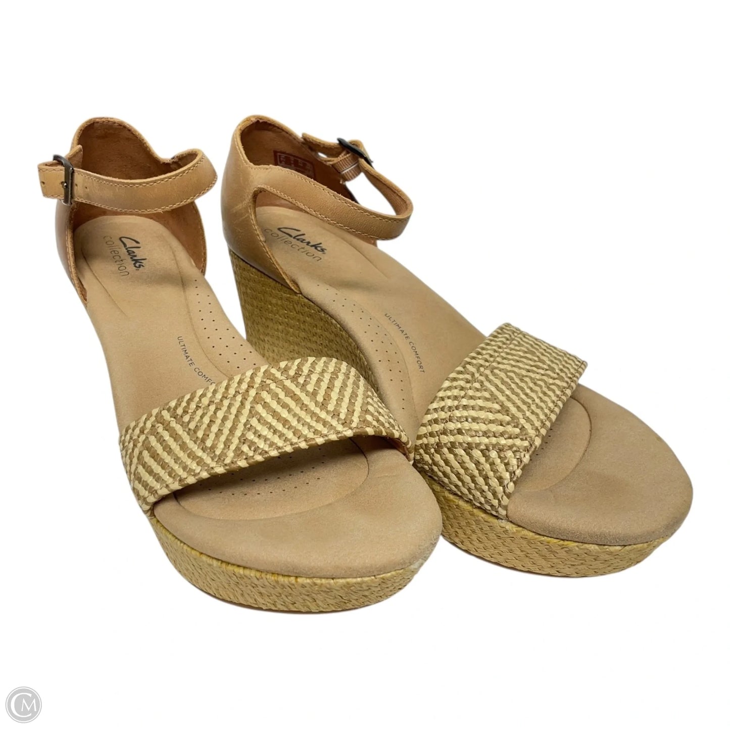 Sandals Heels Wedge By Clarks In Tan, Size: 9