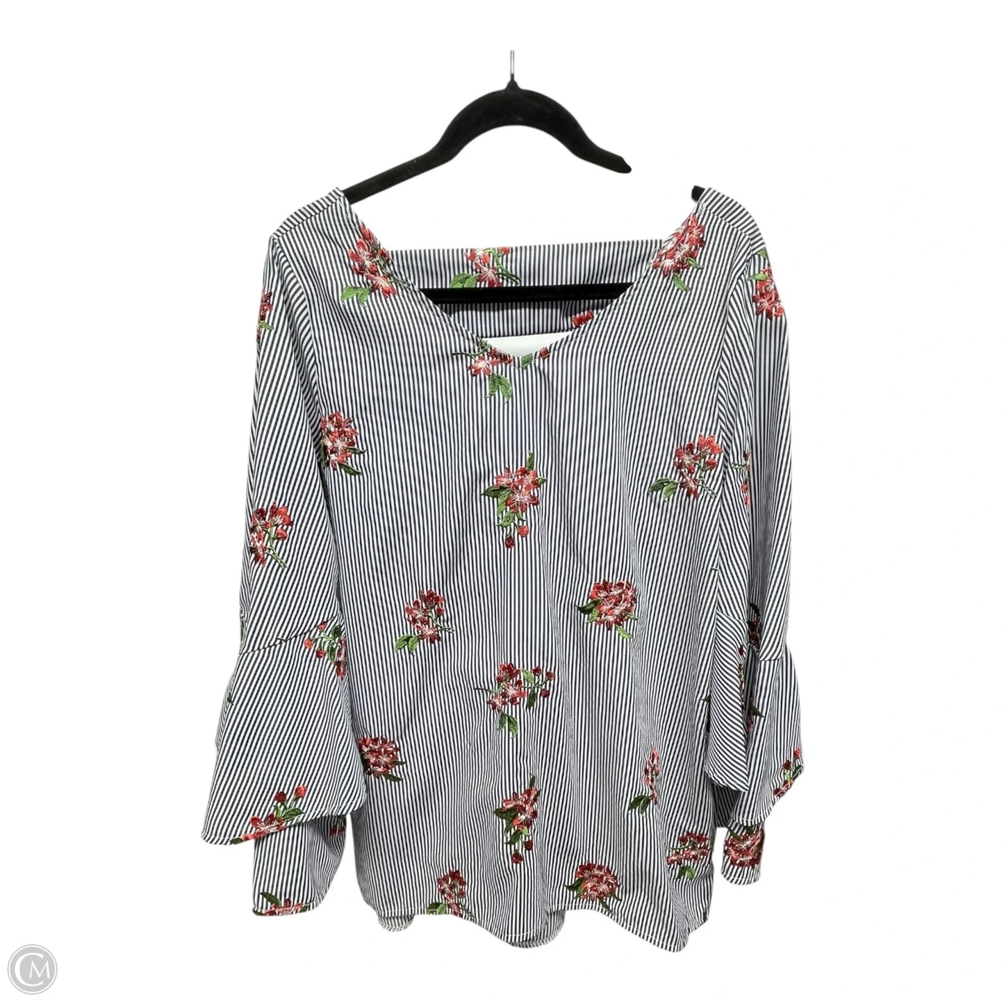 Top Long Sleeve By Peach Love Cream California In Striped Pattern, Size: L