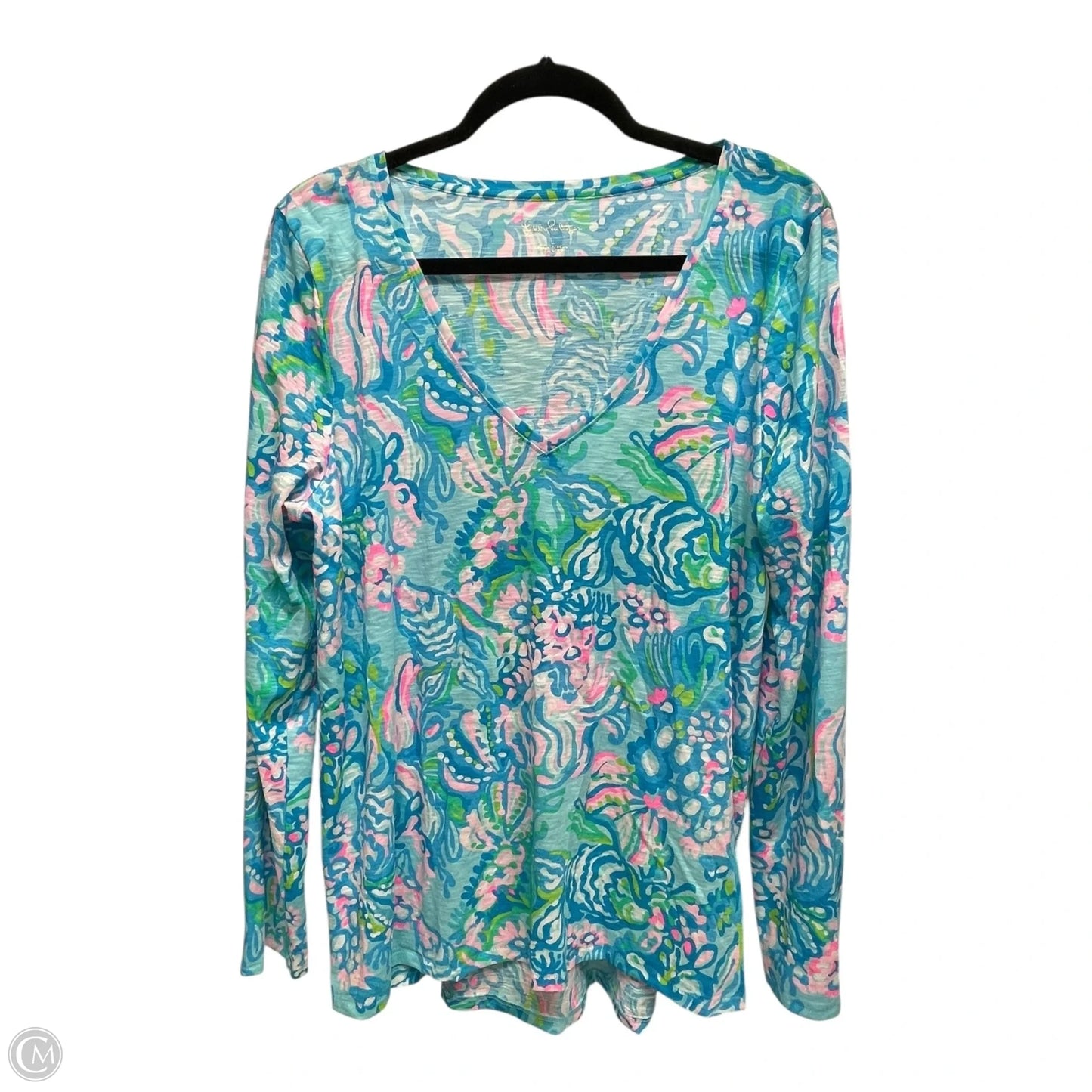 Top Long Sleeve Designer By Lilly Pulitzer In Blue & Pink, Size: L