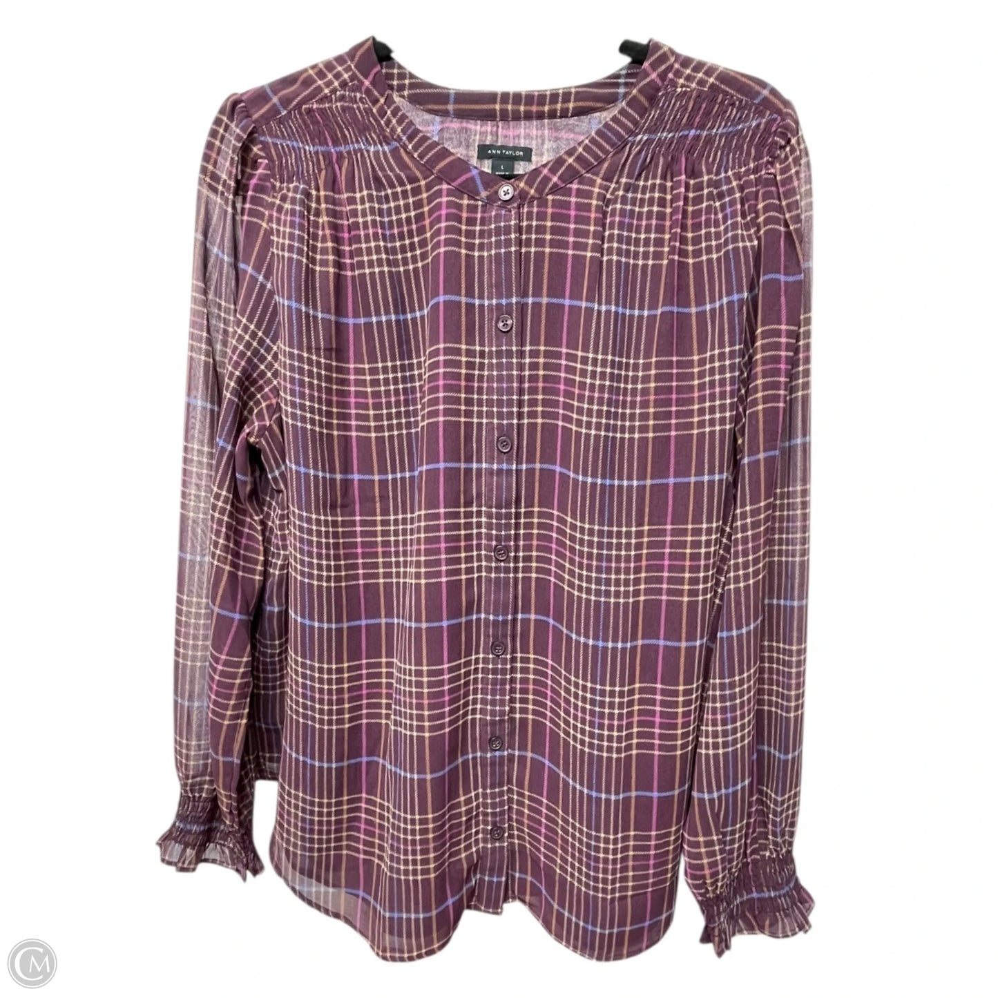 Top Long Sleeve By Ann Taylor In Plaid Pattern, Size: L