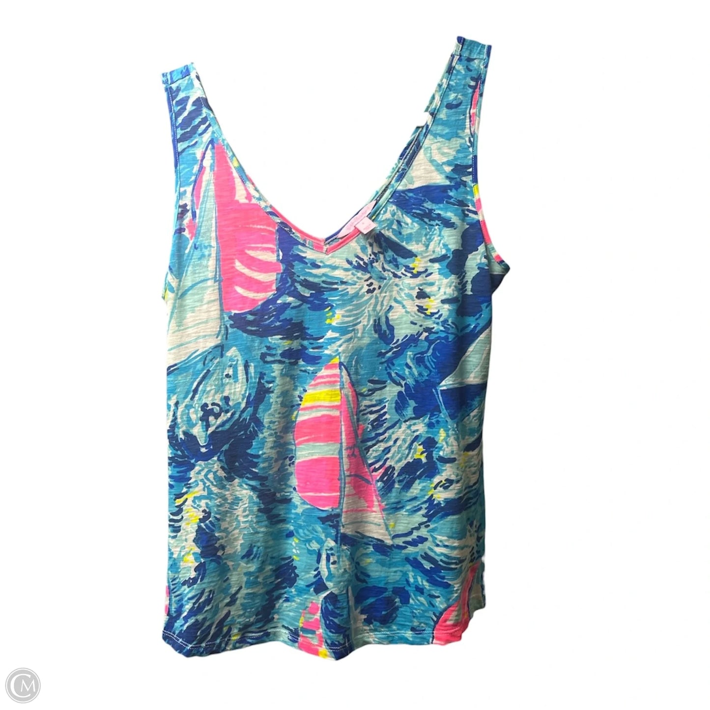 Top Short Sleeve Designer By Lilly Pulitzer In Blue & Pink, Size: S