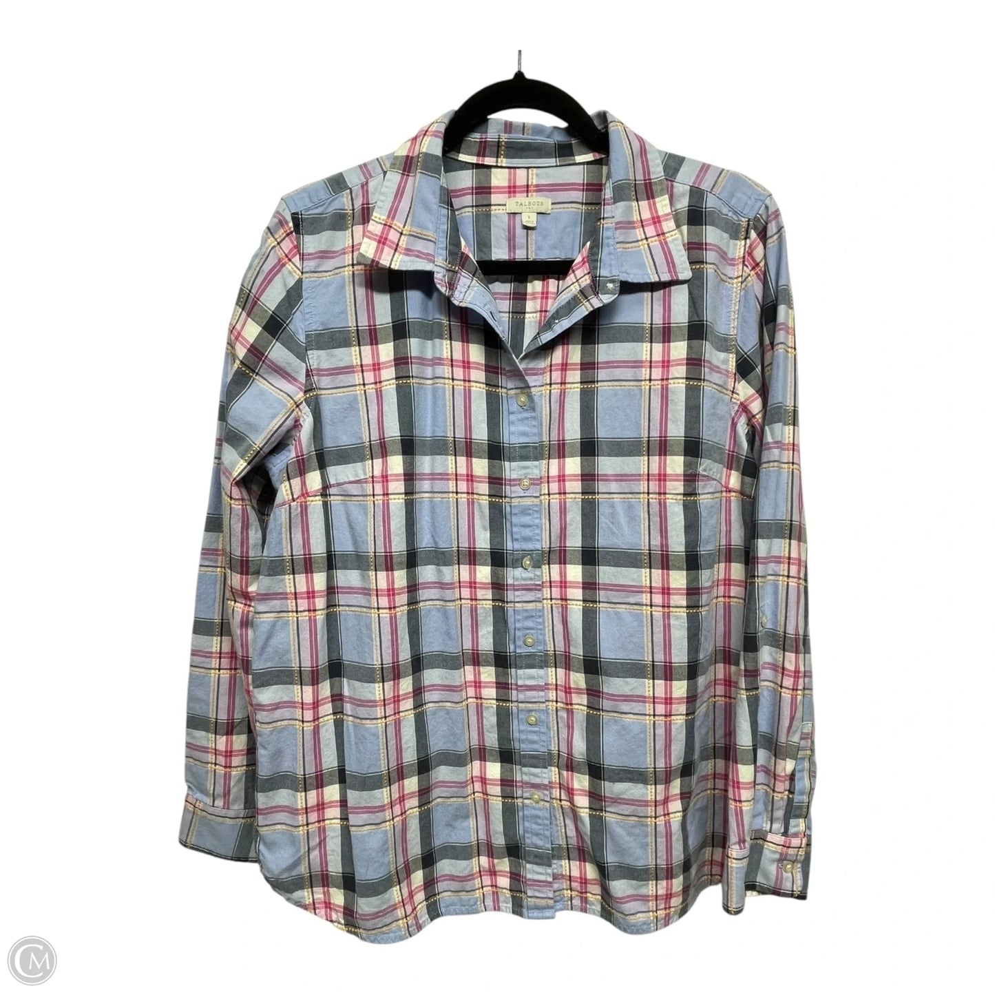 Top Long Sleeve By Talbots In Plaid Pattern, Size: L