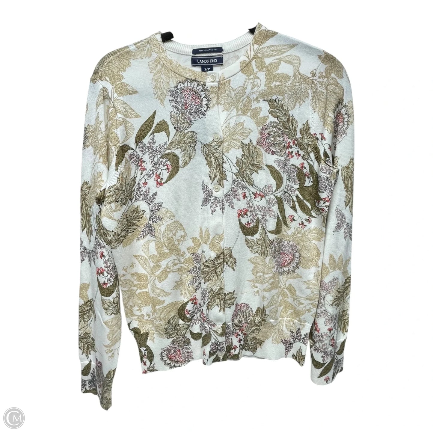 Sweater Cardigan By Lands End In Floral Print, Size: S