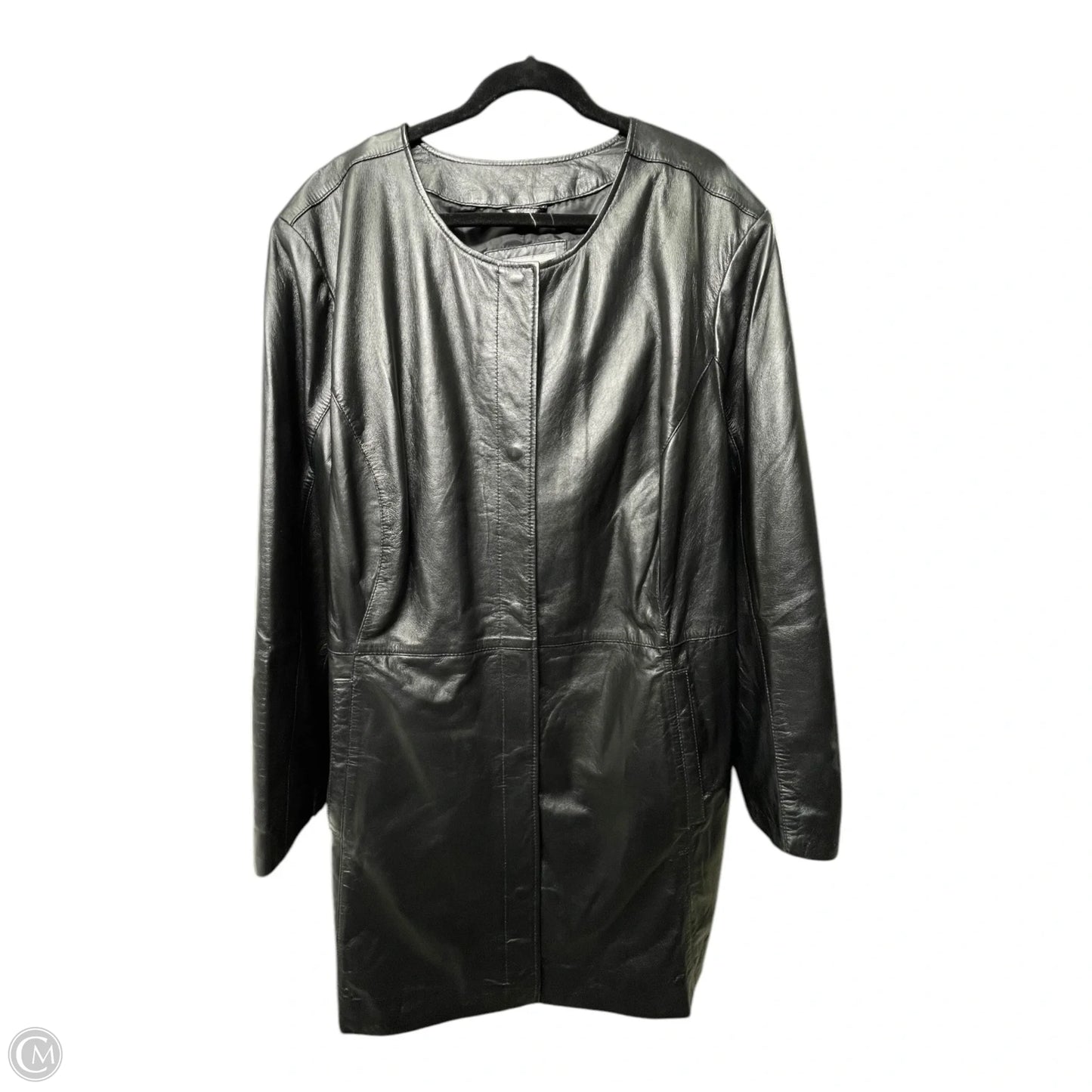 Coat Leather By Jessica London In Black, Size: 3x
