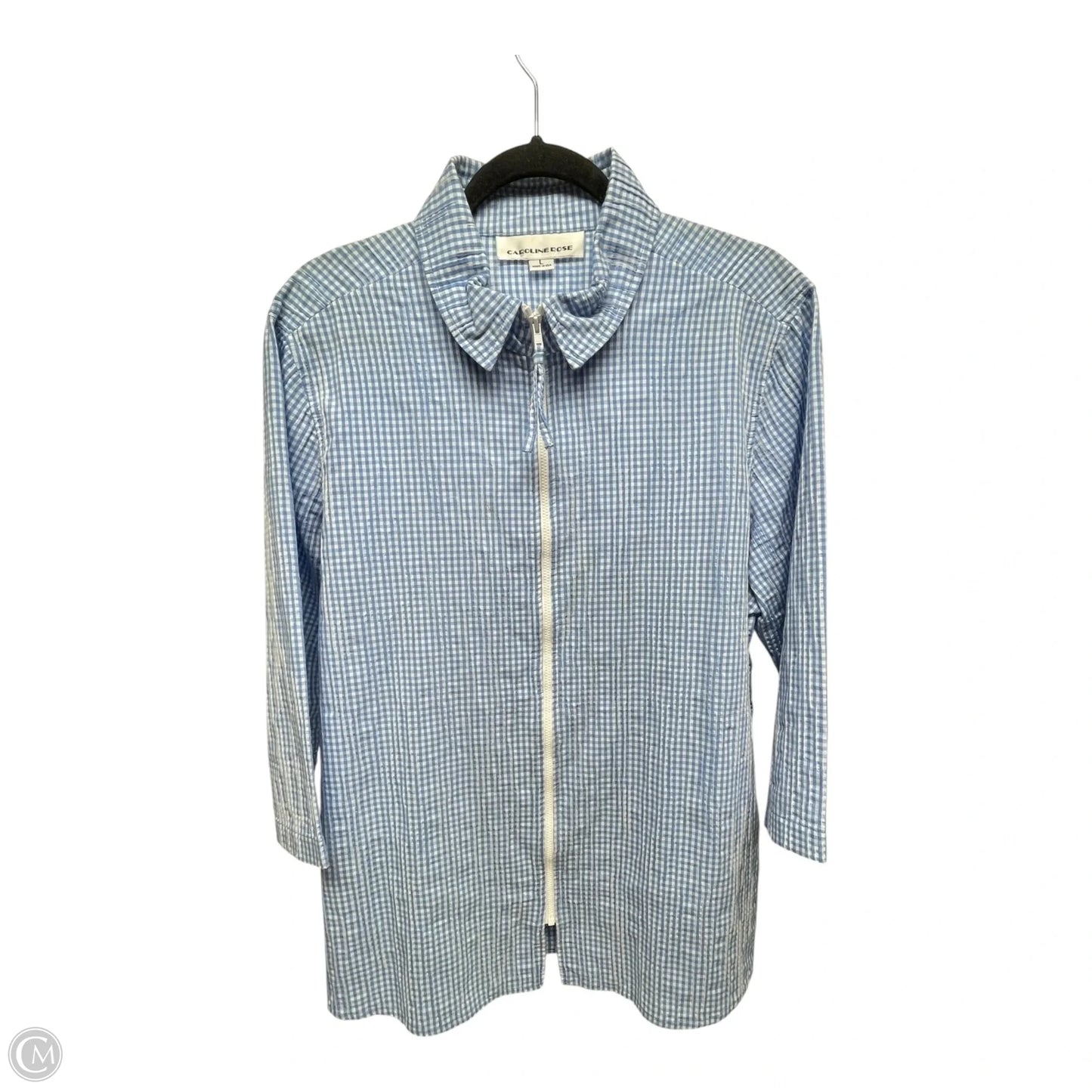 Top Long Sleeve By CAROLINE ROSE In Checkered Pattern, Size: L