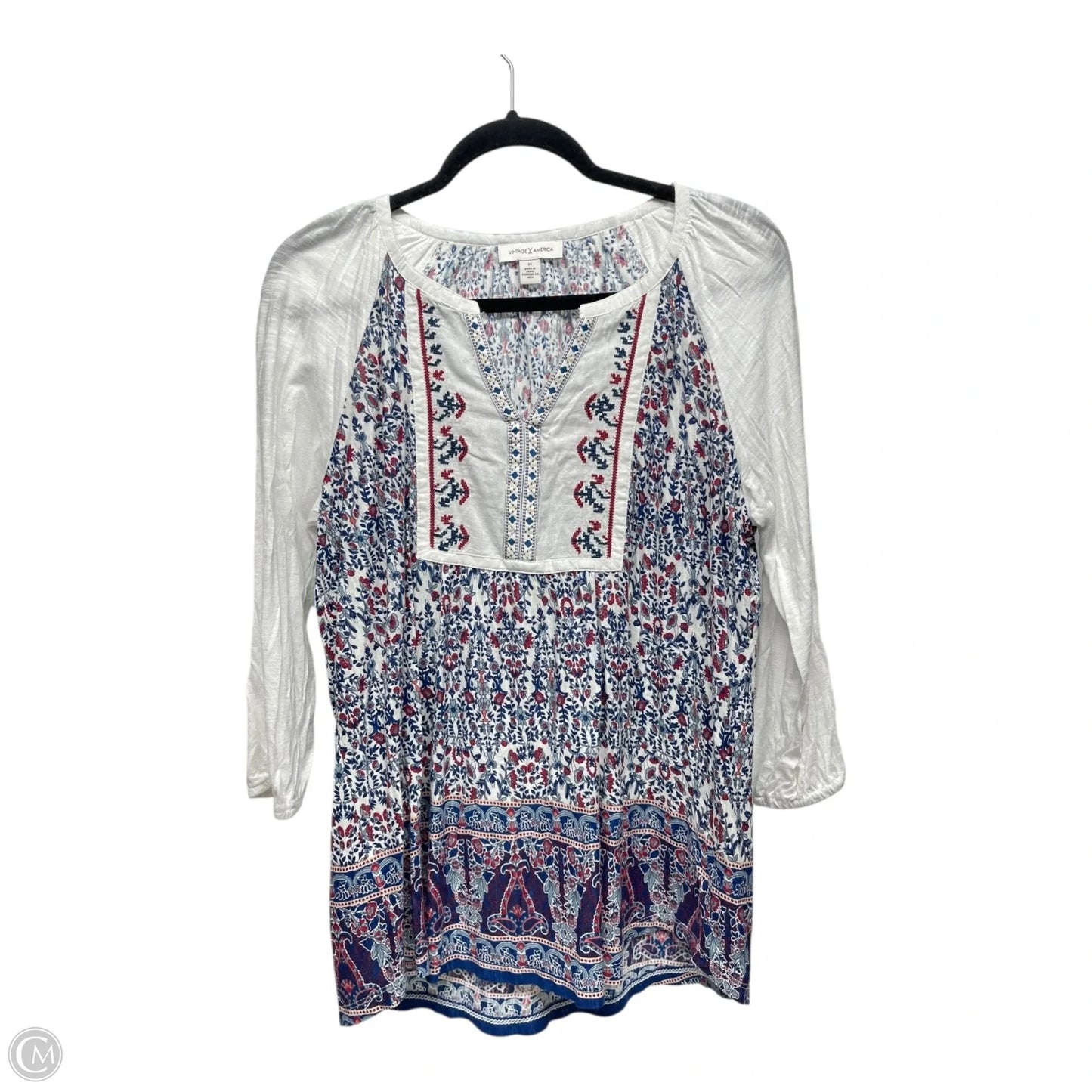 Top 3/4 Sleeve By Vintage America In Blue Red & White, Size: M