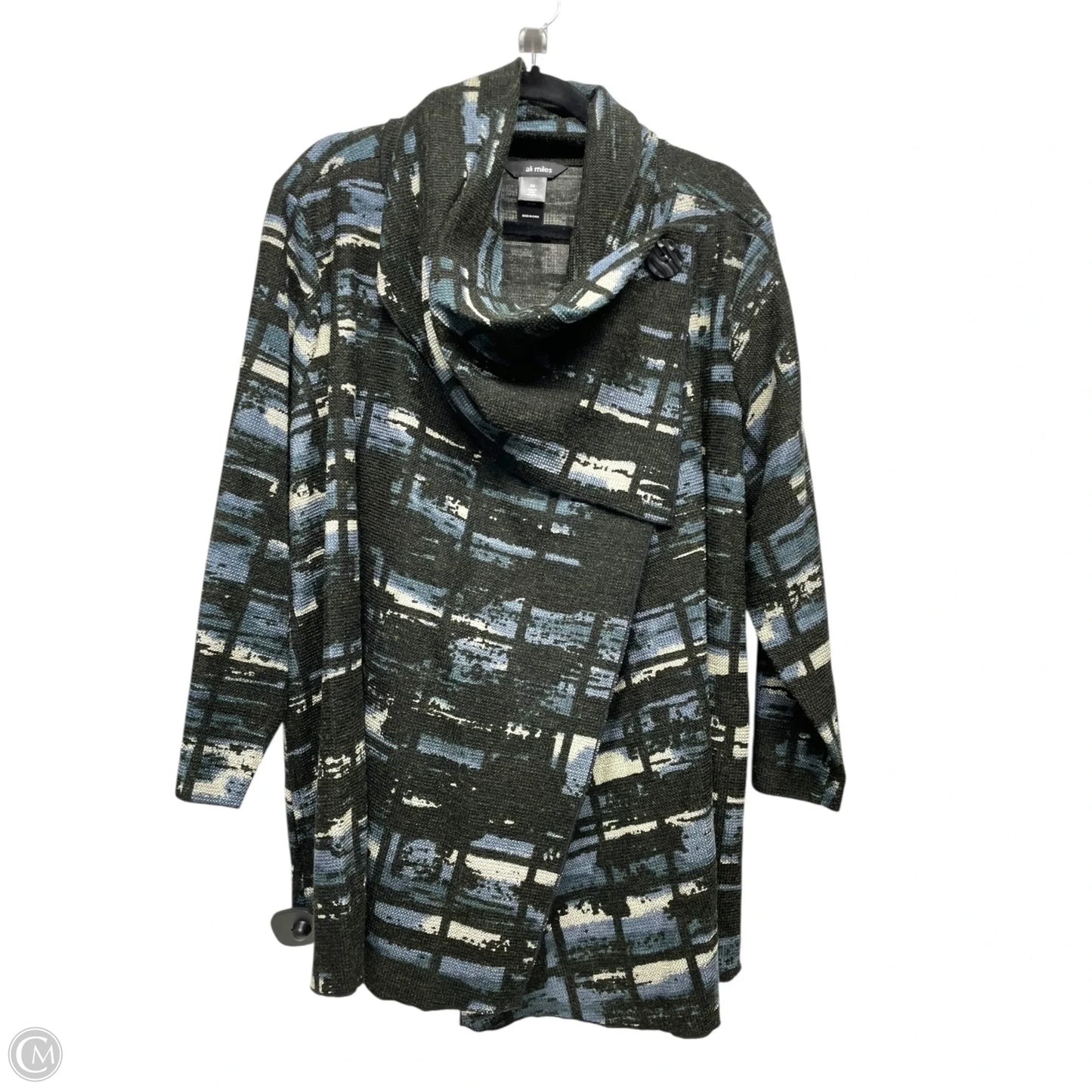 Cardigan By Ali Miles In Black & Blue, Size: 2x