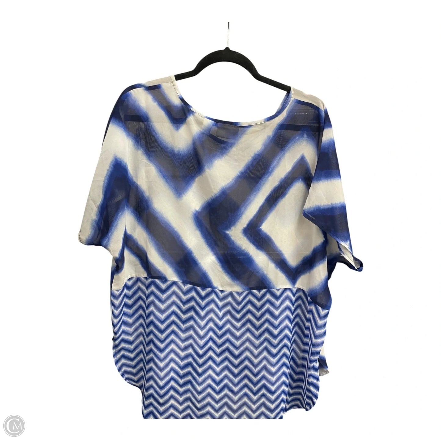 Blouse Short Sleeve By Chicos In Blue & White, Size: L