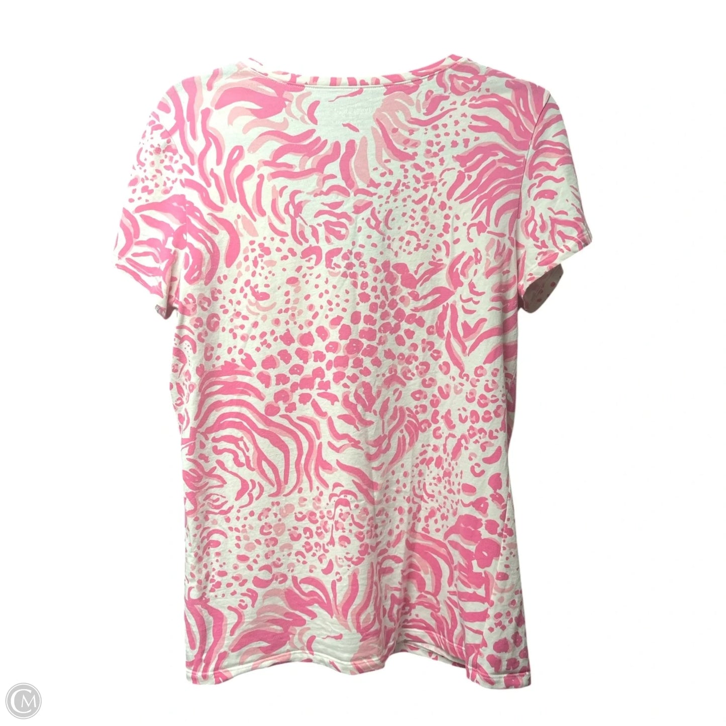 Top Short Sleeve Designer By Lilly Pulitzer In Pink & White, Size: L