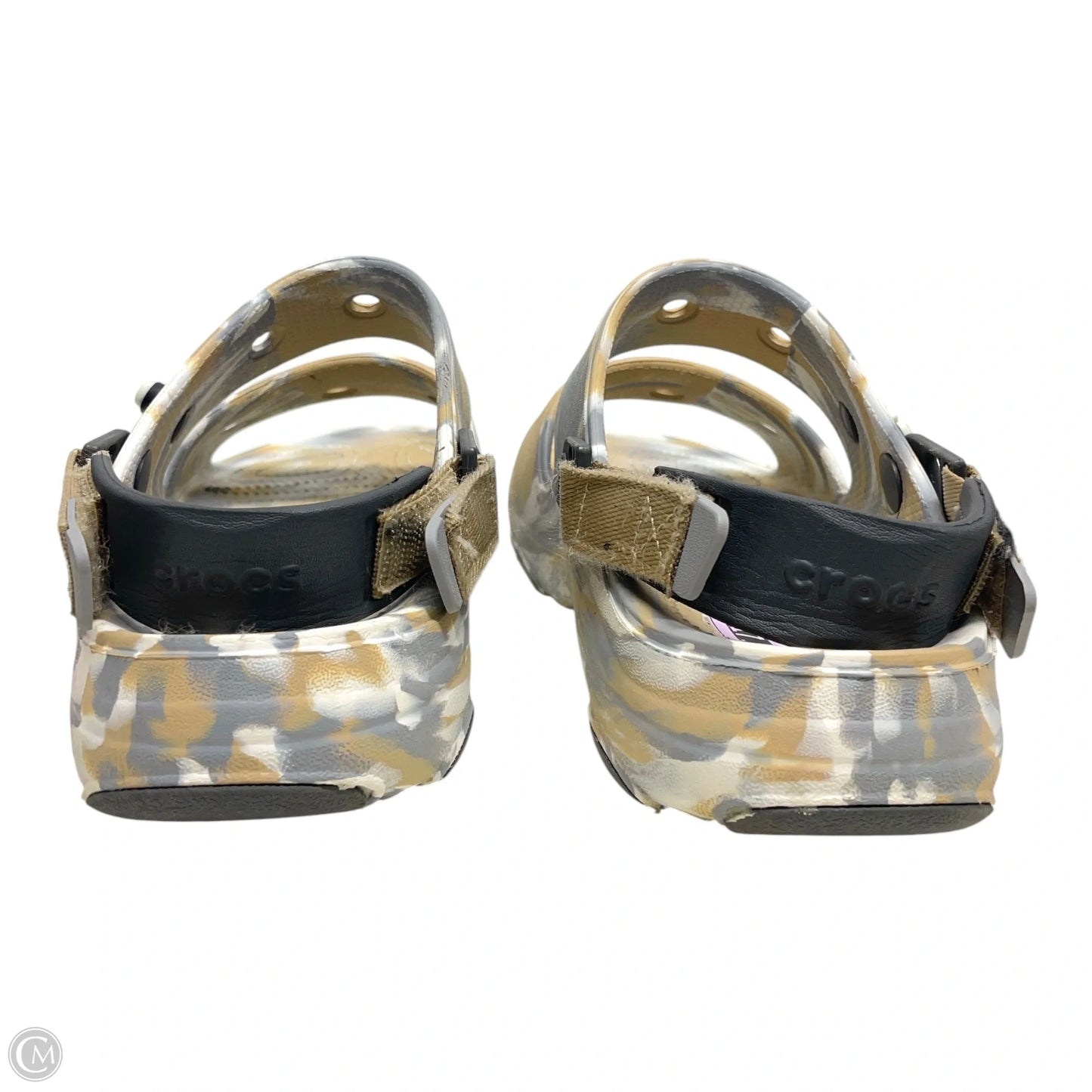 Sandals Flats By Crocs In Grey & Tan, Size: 10