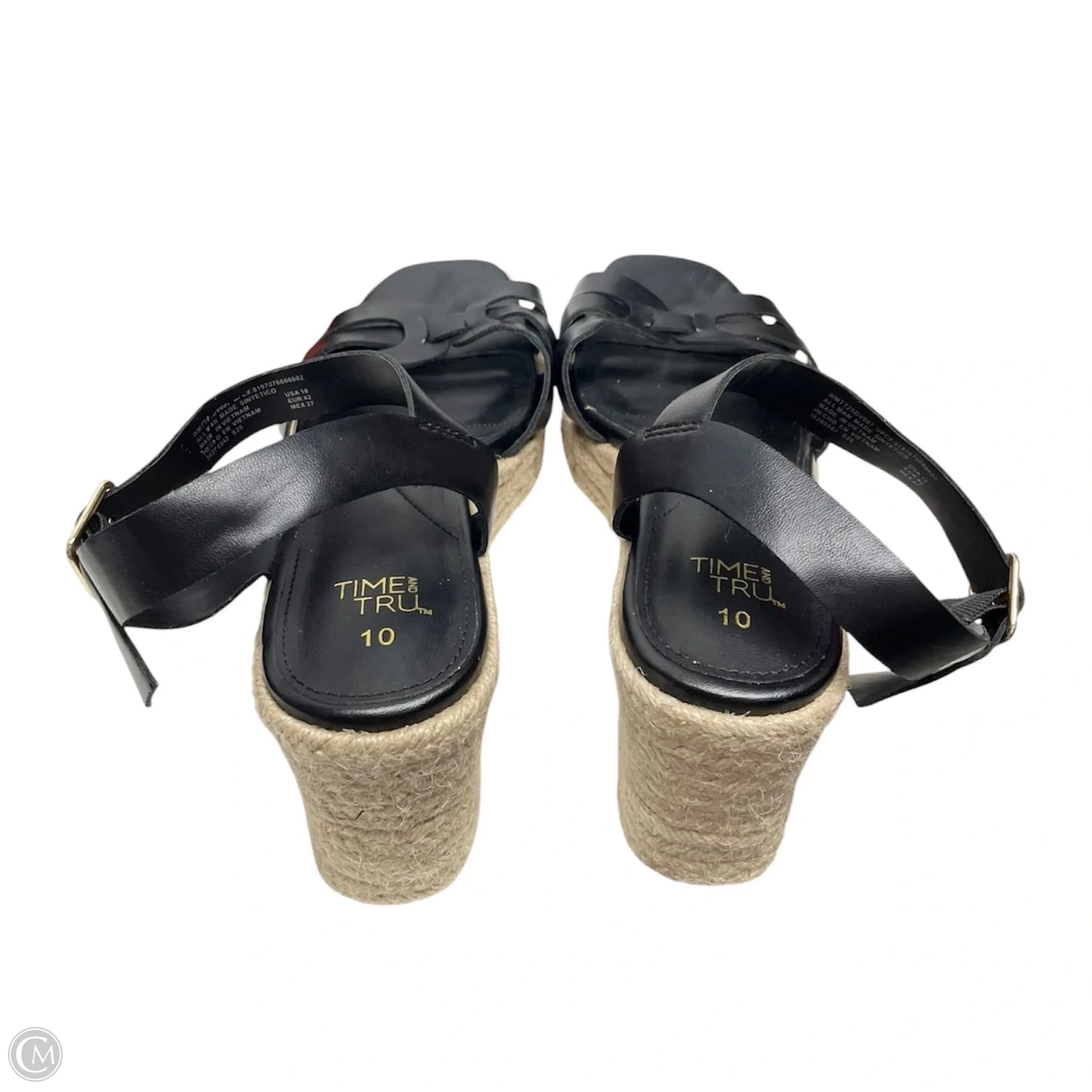 Sandals Heels Wedge By Time And Tru In Black & Tan, Size: 10
