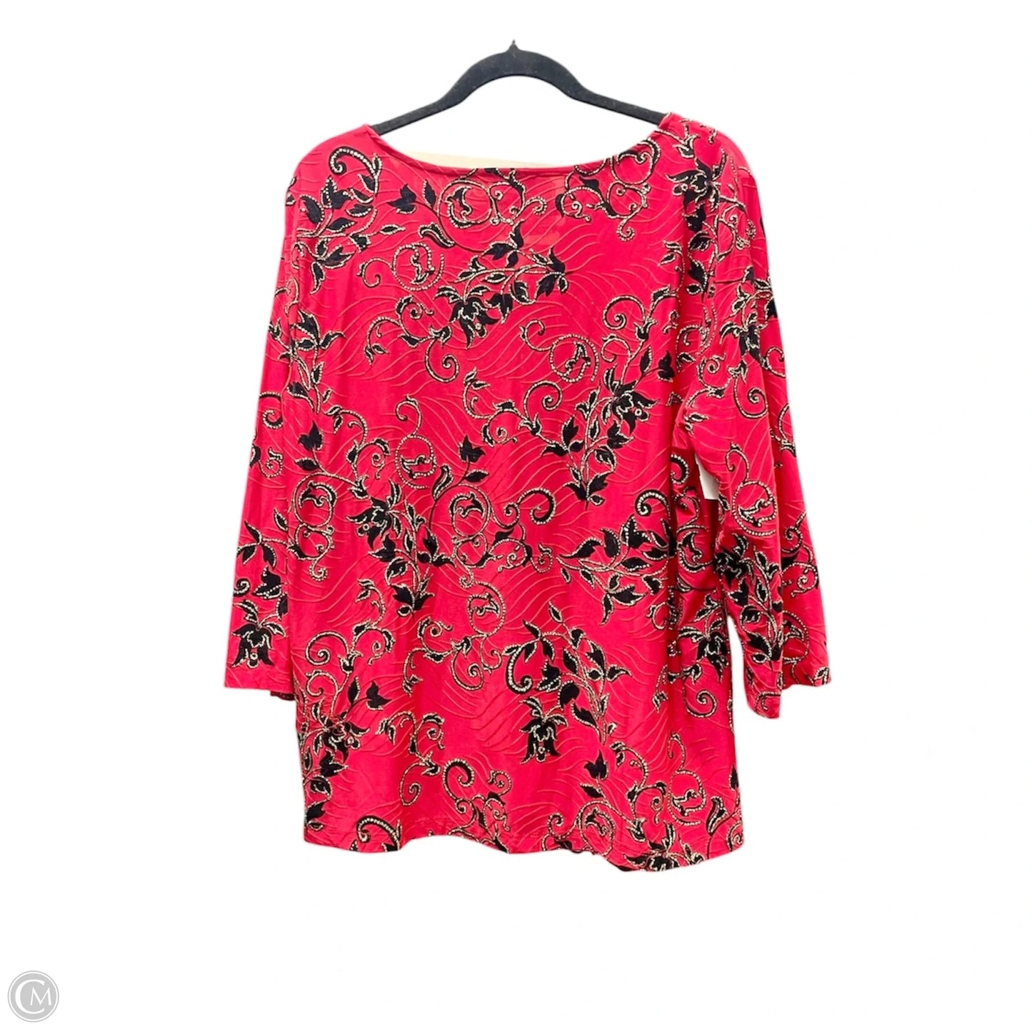 Top 3/4 Sleeve By Jm Collections In Black & Red, Size: Xl