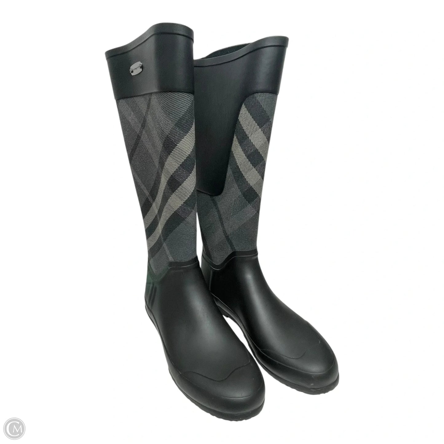 Boots Luxury Designer By Burberry In Plaid Pattern, Size: 6.5