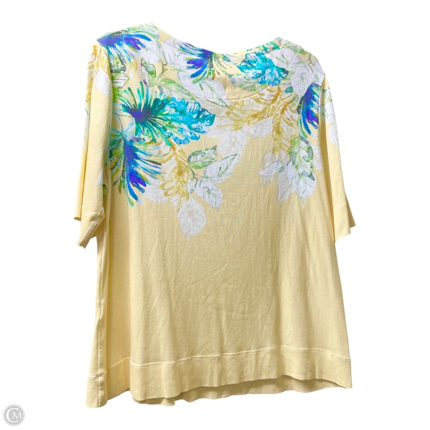 Top Short Sleeve By Chicos In Green & Yellow, Size: L