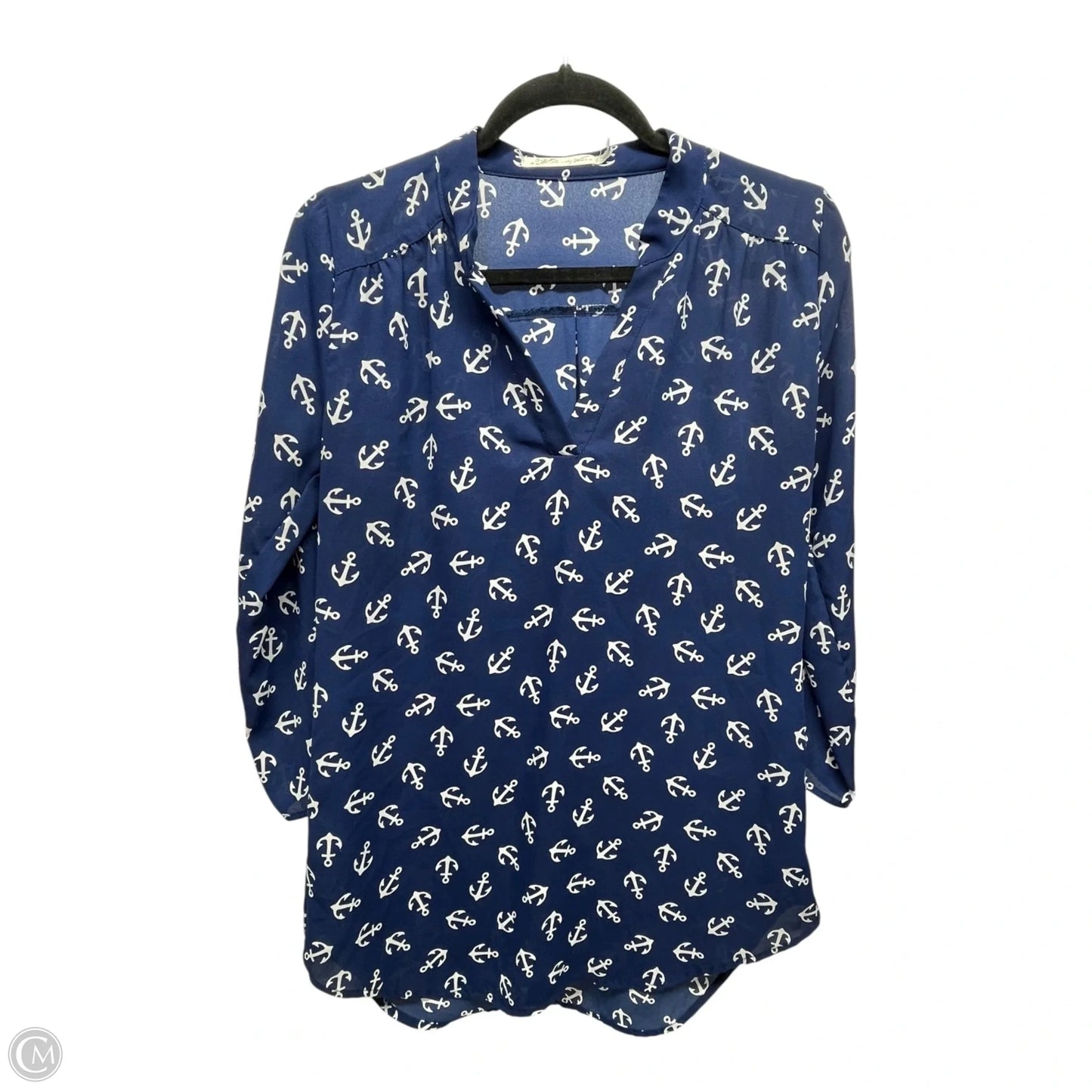 Top Long Sleeve By Liberty Love In Blue & White, Size: S