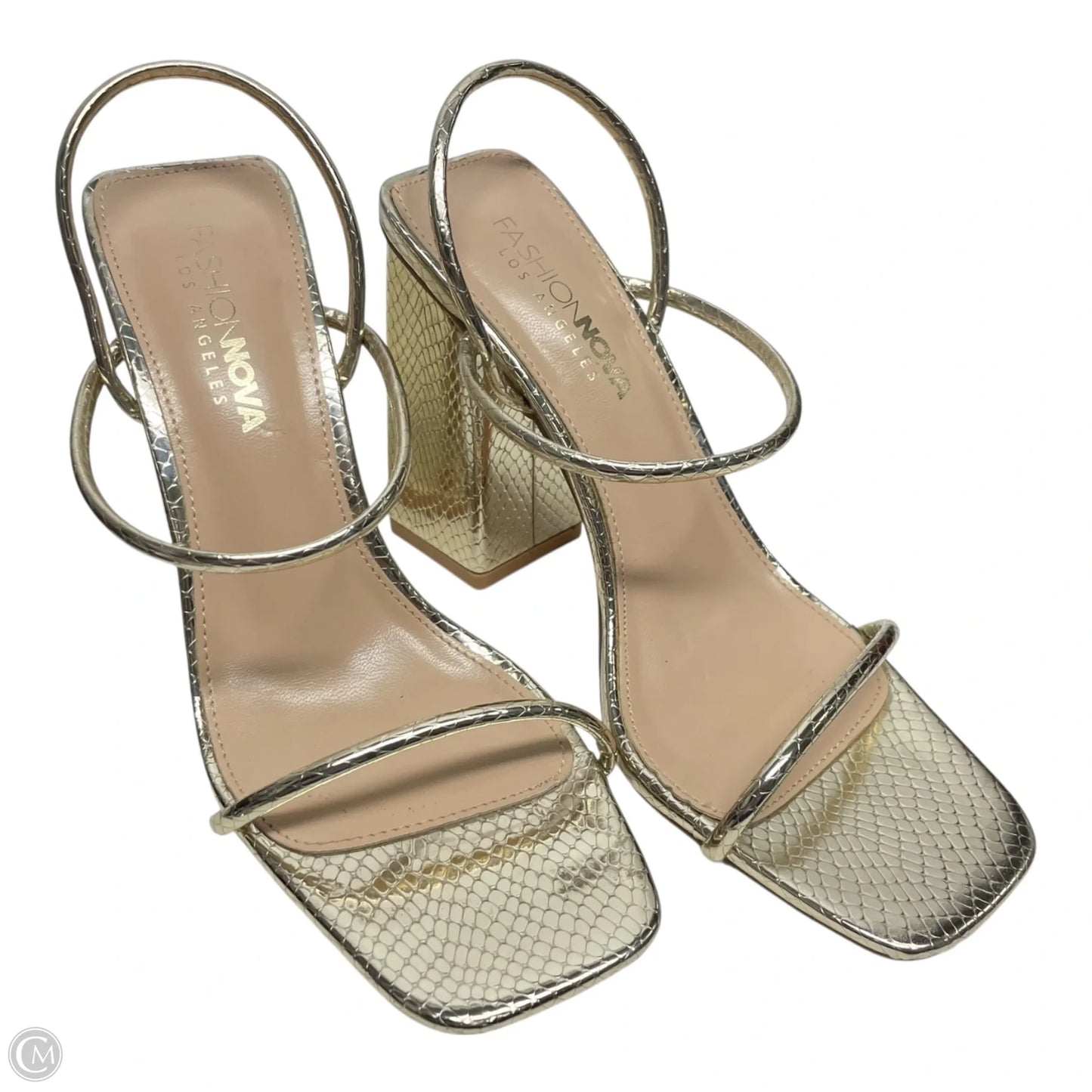 Shoes Heels Block By Fashion Nova In Gold, Size: 8.5