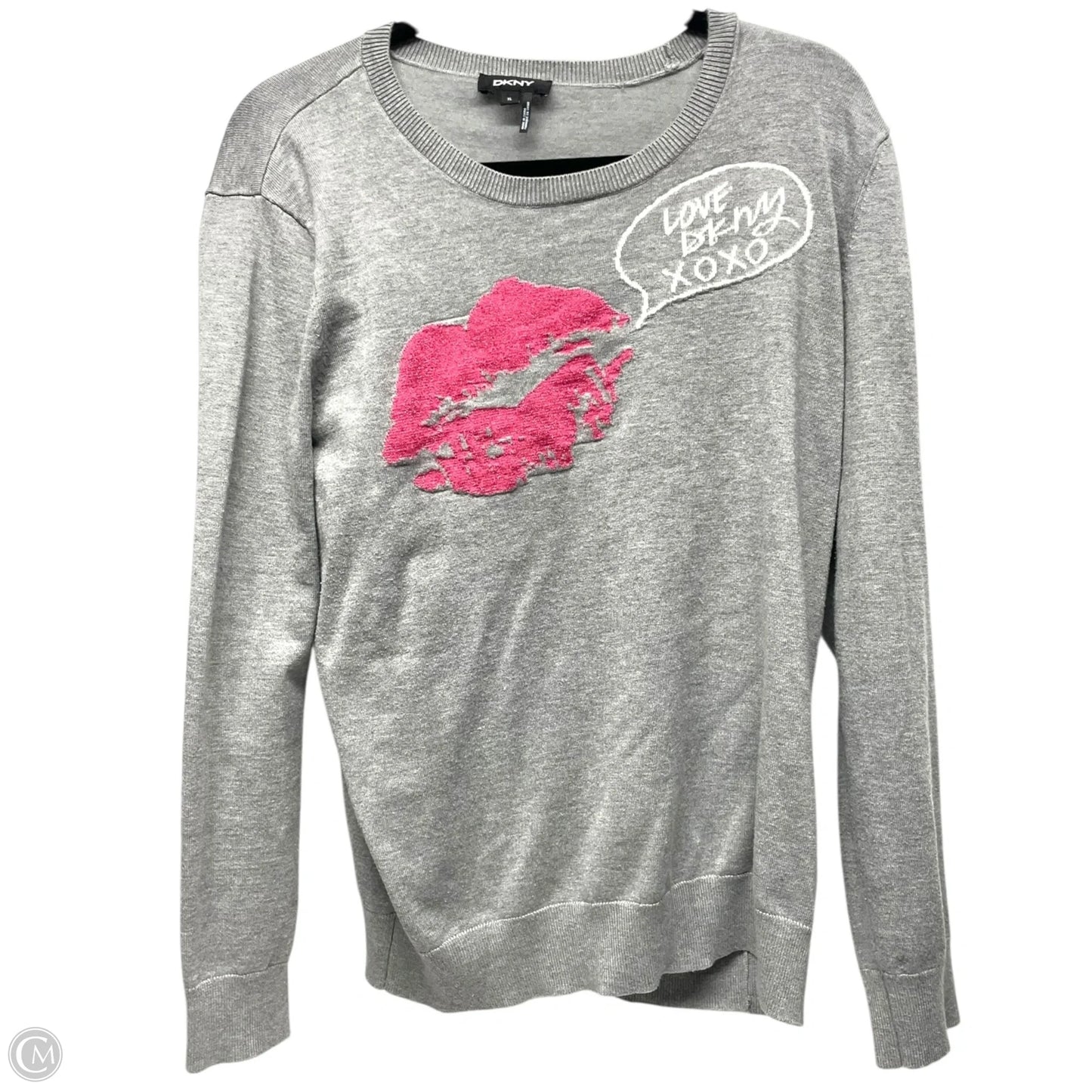 Sweater By Dkny In Grey & Pink, Size: Xl