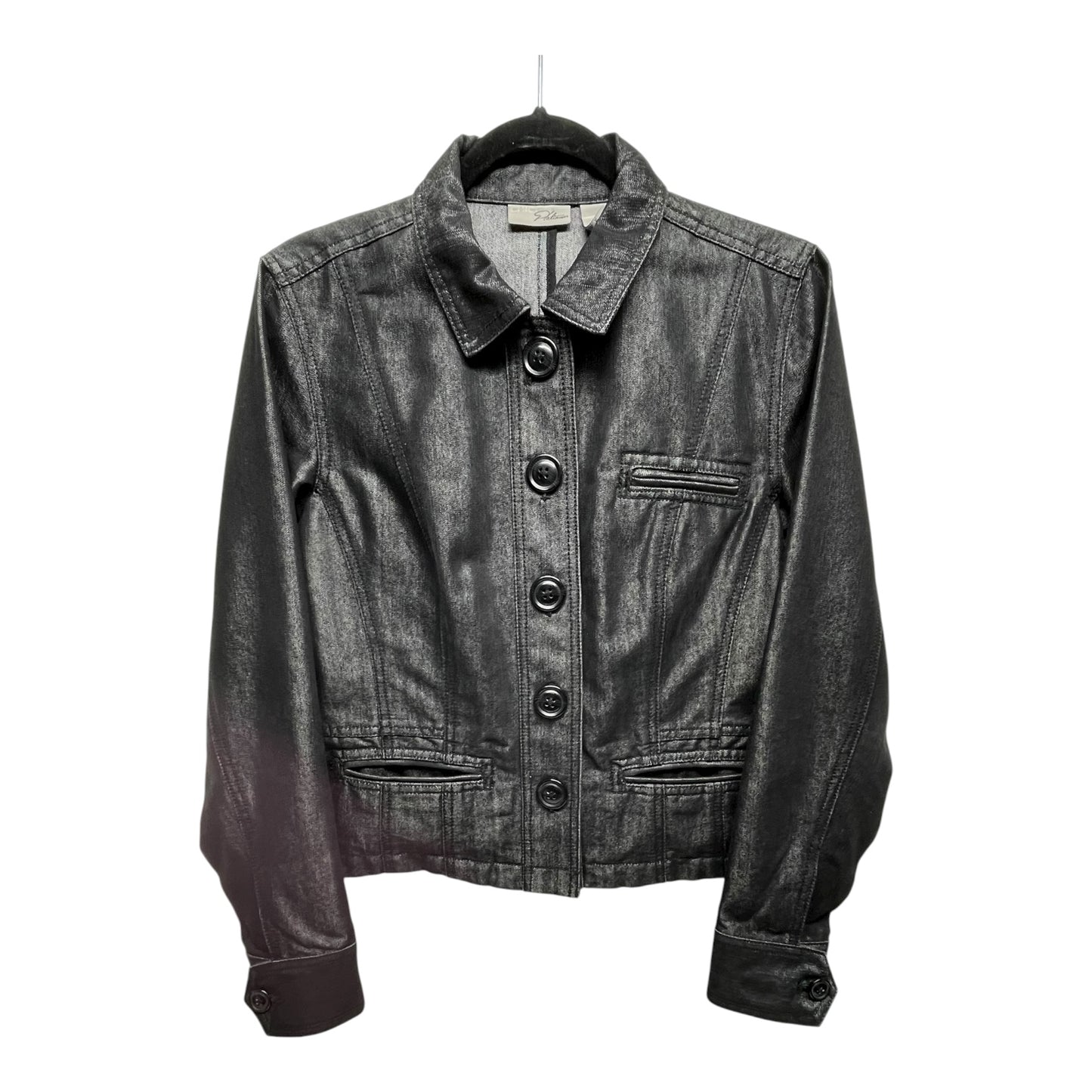 Jacket Denim By Chicos In Black Denim, Size: M