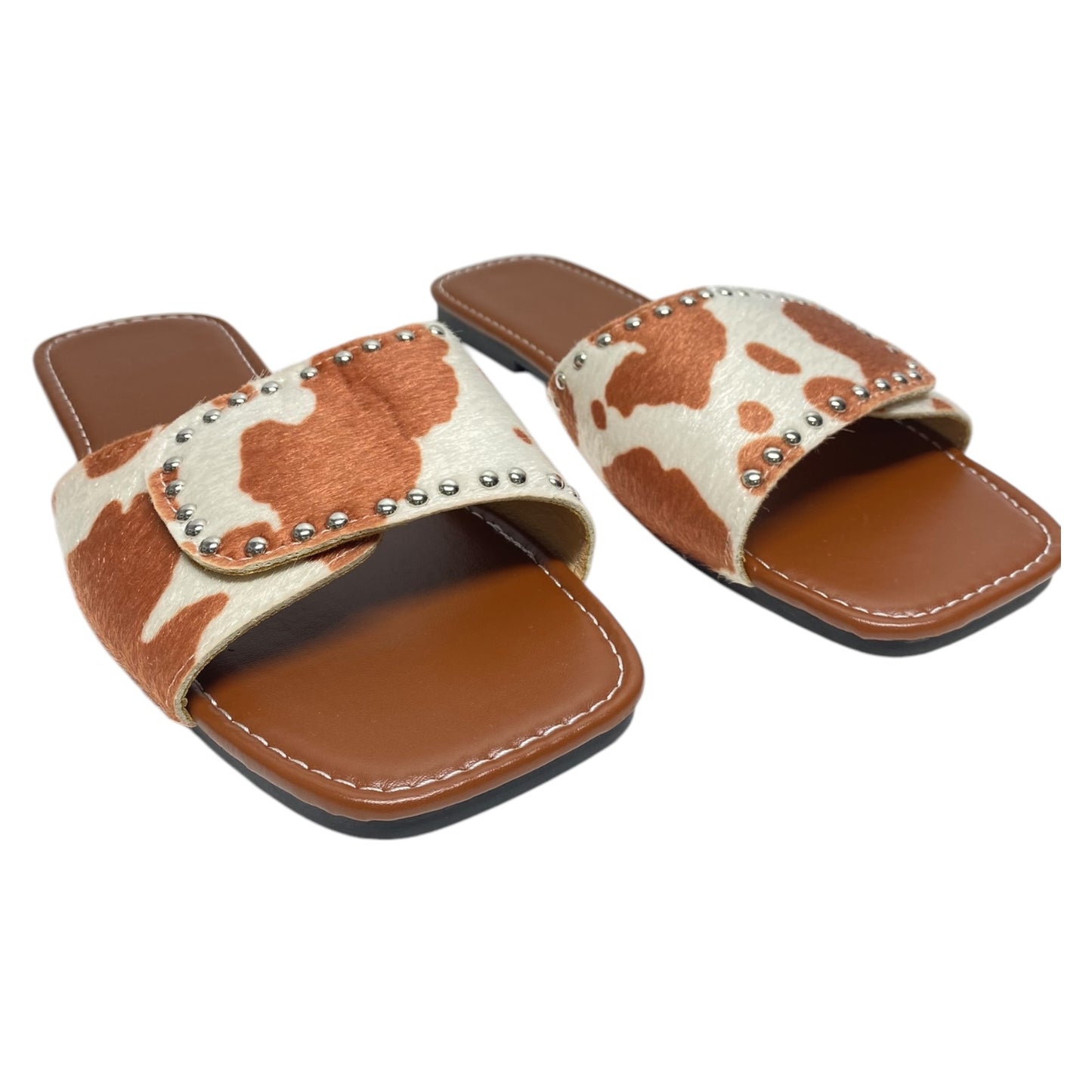 Sandals Flats By Clothes Mentor In Brown & Cream, Size: 10