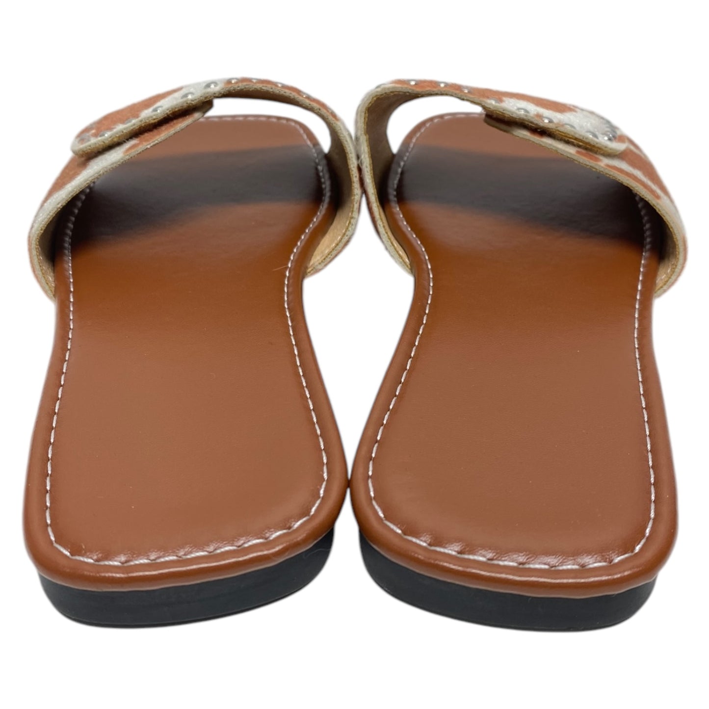 Sandals Flats By Clothes Mentor In Brown & Cream, Size: 10