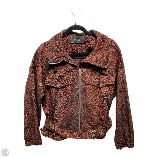 Jacket Moto By Zara Basic In Black & Red, Size: M