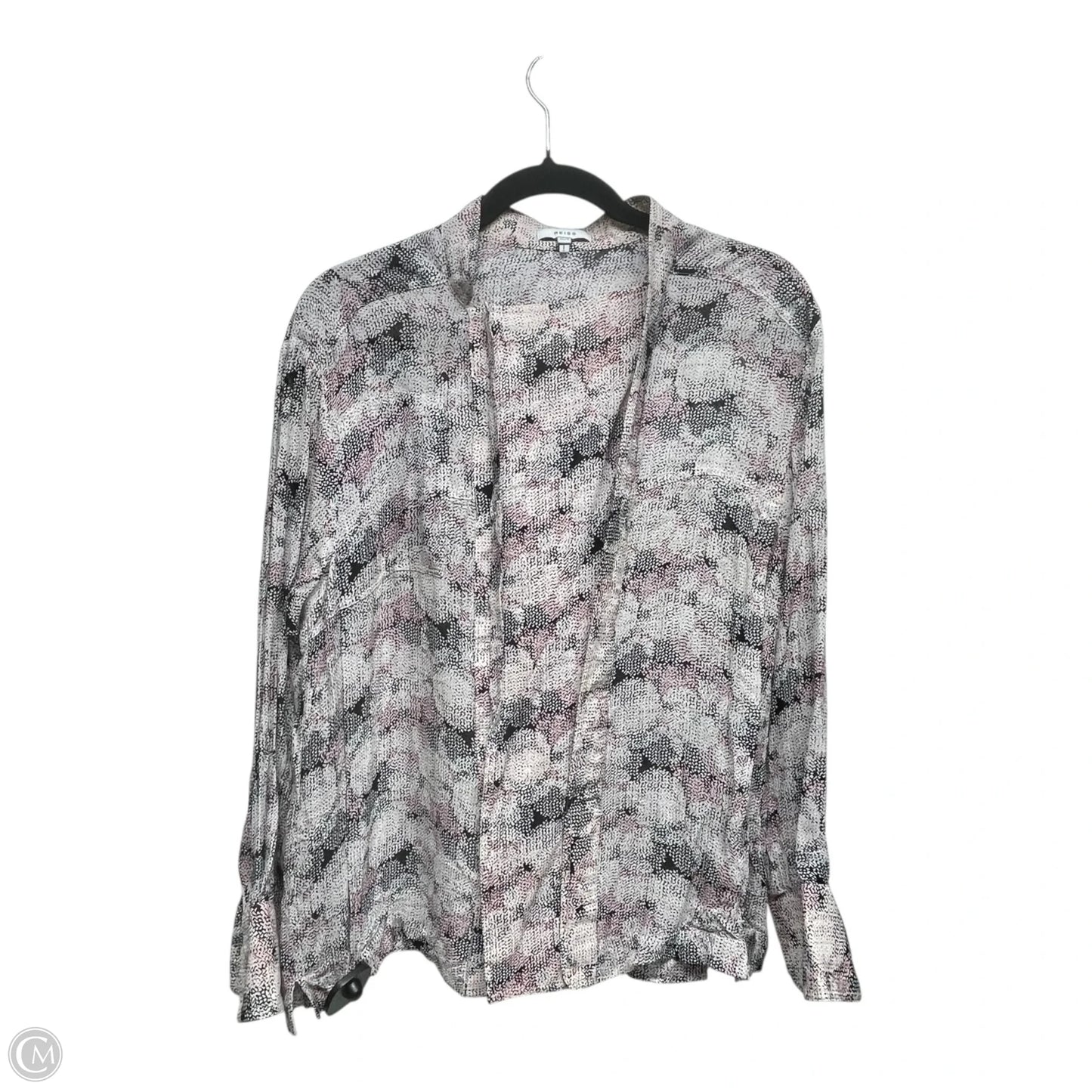 Blouse Long Sleeve By Reiss In Black & Pink, Size: 4