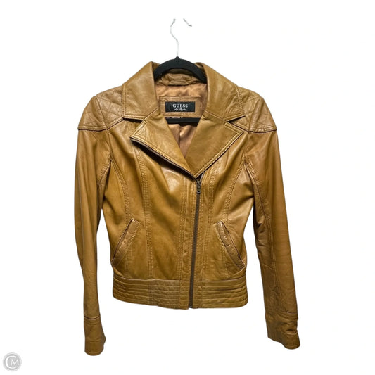 Jacket Leather By Guess In Brown, Size: S