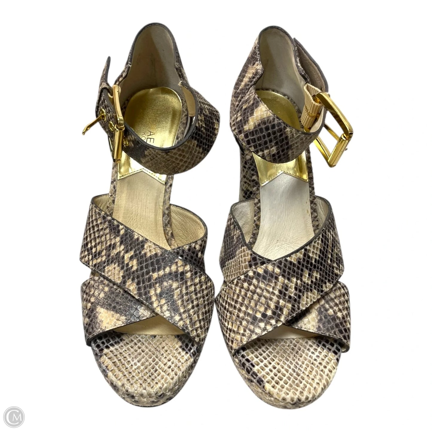 Sandals Heels Block By Michael By Michael Kors In Snakeskin Print, Size: 10