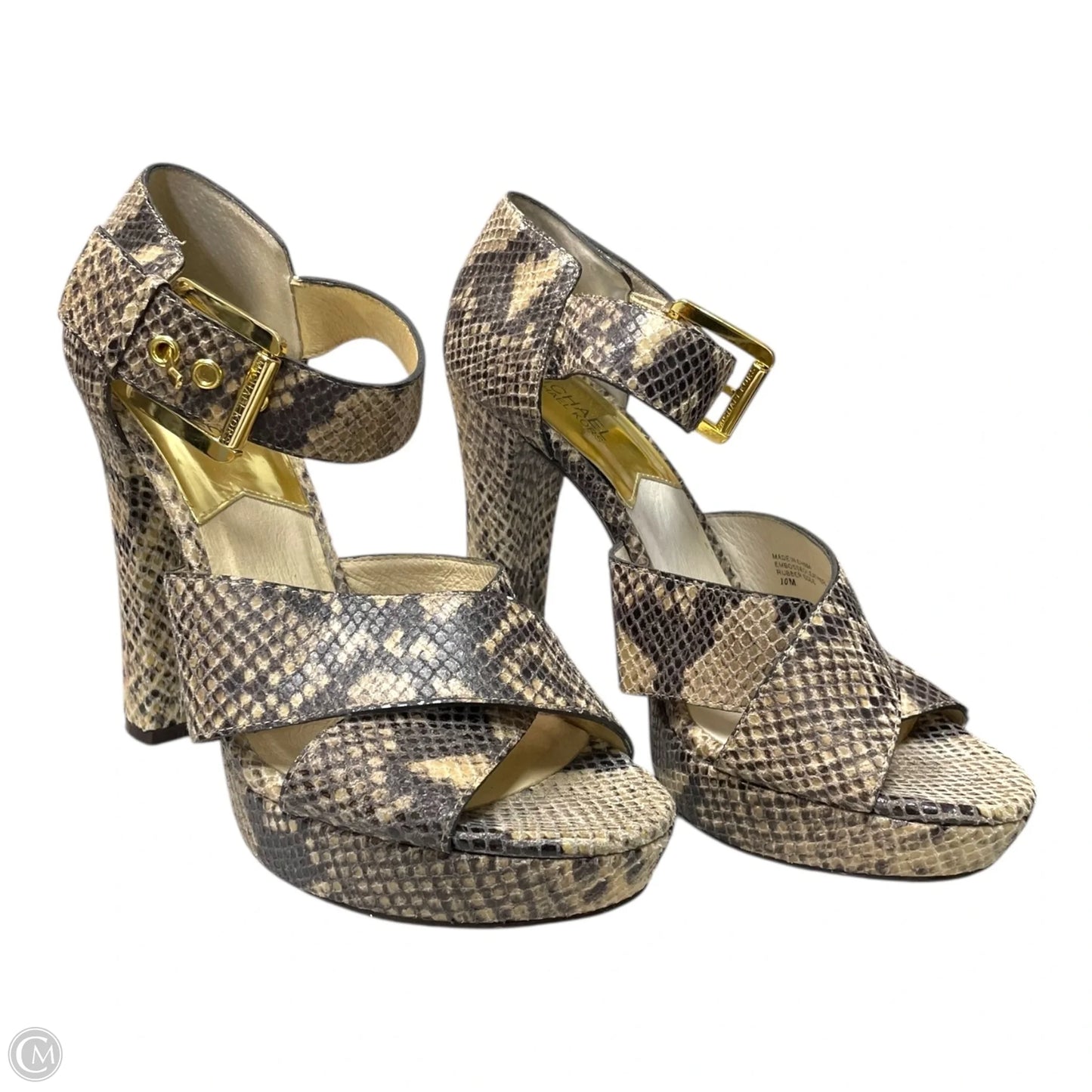 Sandals Heels Block By Michael By Michael Kors In Snakeskin Print, Size: 10