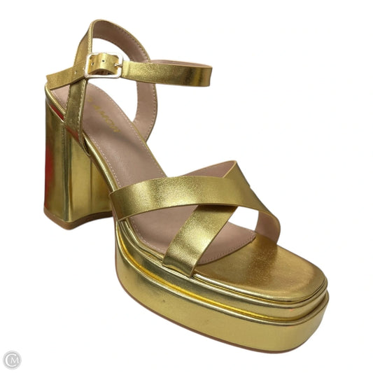 Sandals Heels Block By AMOJI -  In Gold, Size: 8