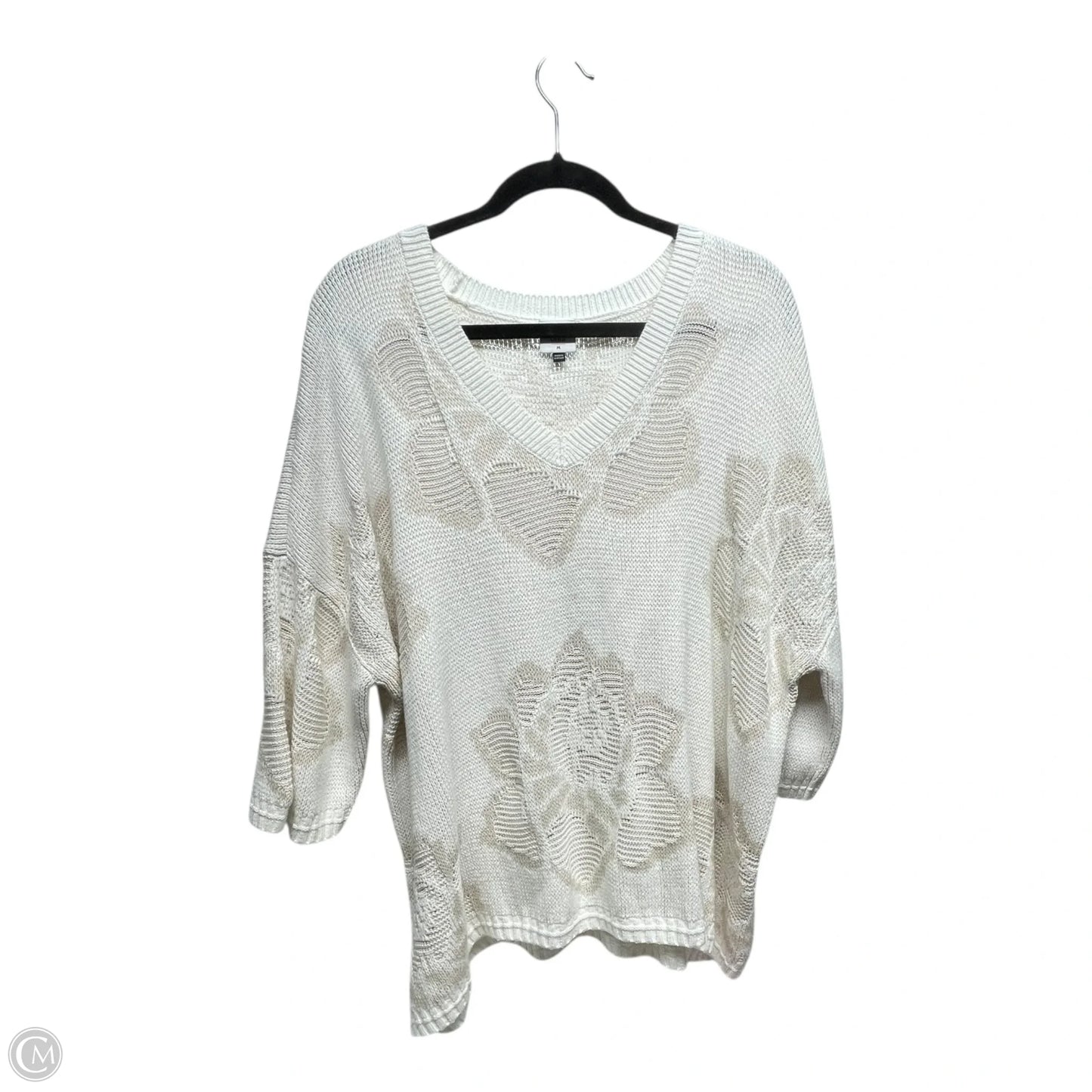 Sweater By Cabi In Tan & White, Size: M