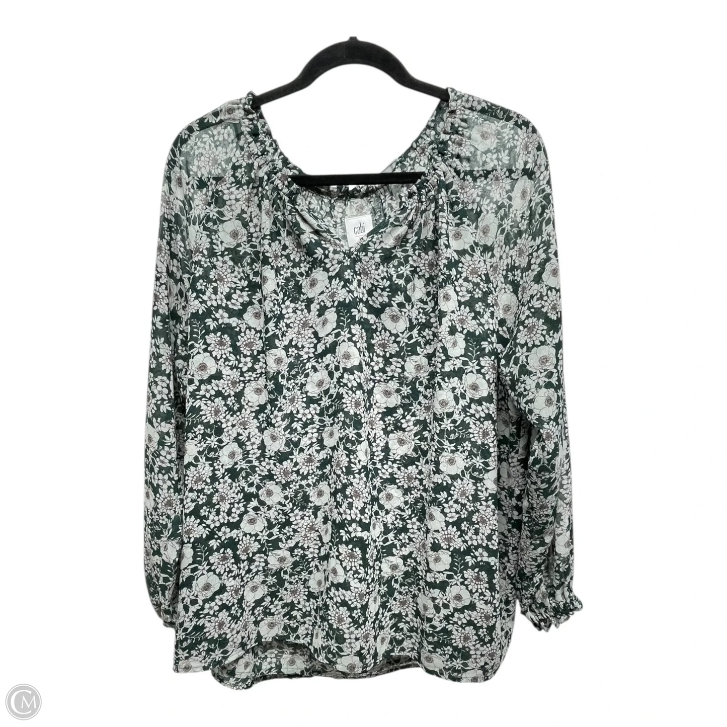 Top Long Sleeve By Cabi In Green & Grey, Size: M