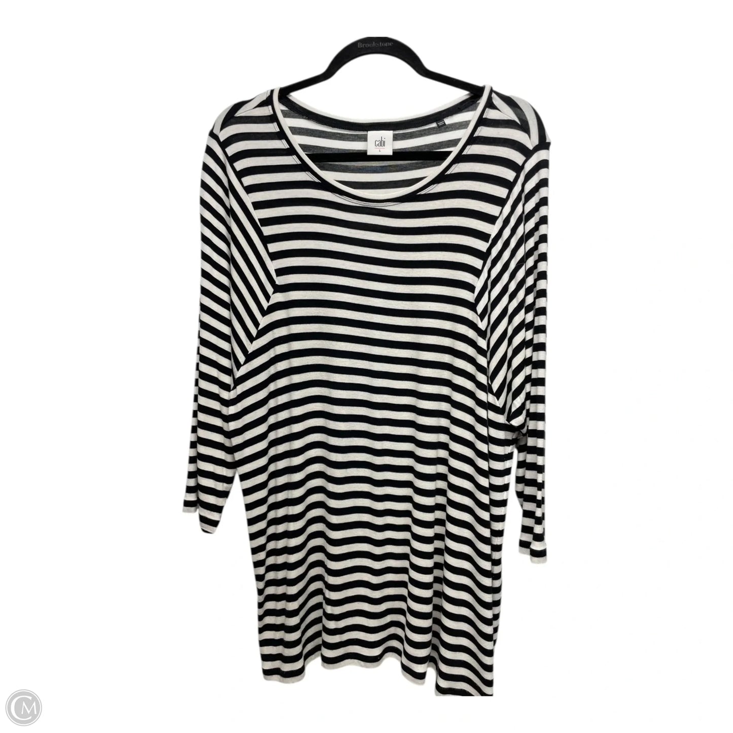 Top Long Sleeve By Cabi In Blue & White, Size: L