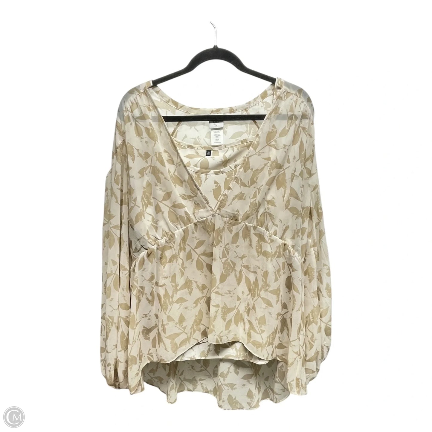 Blouse Long Sleeve By Cabi In Tan & White, Size: Xl