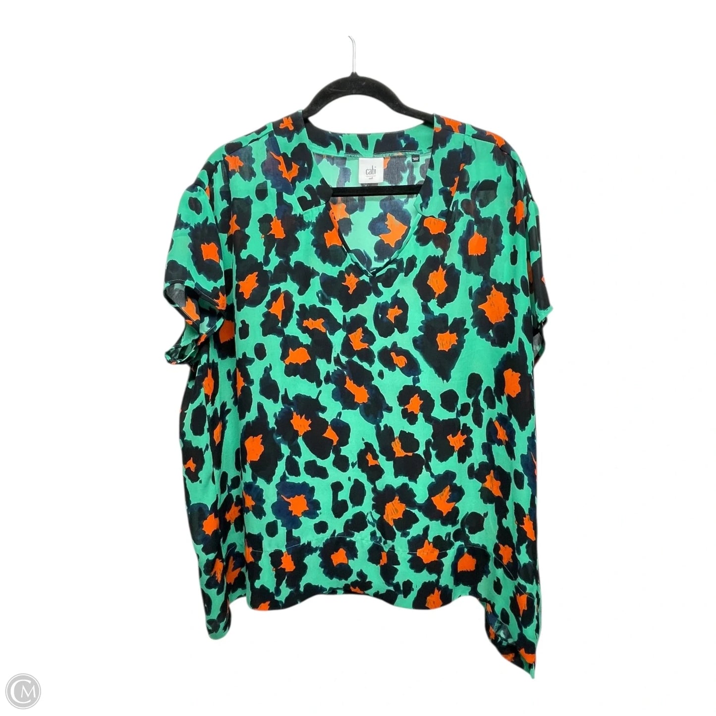 Top Short Sleeve By Cabi In Green & Orange, Size: M