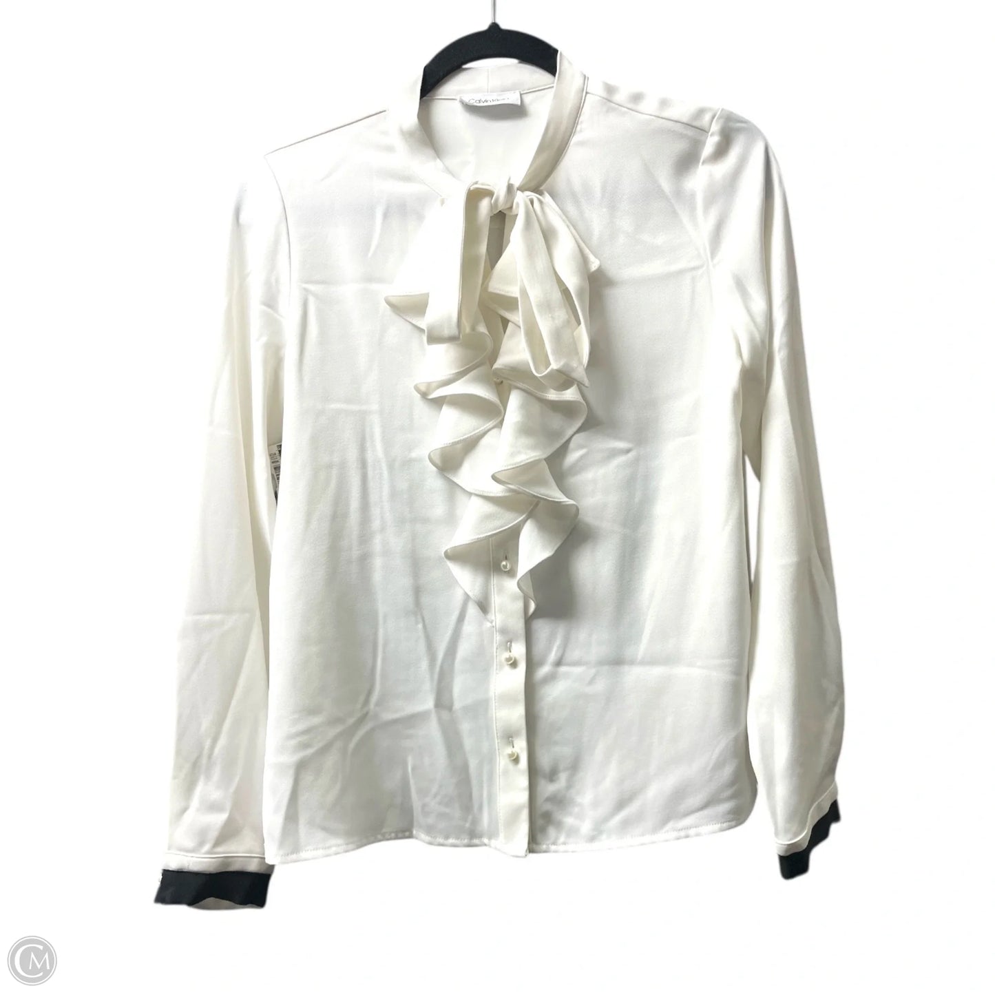 Blouse Long Sleeve By Calvin Klein In Ivory, Size: Xs