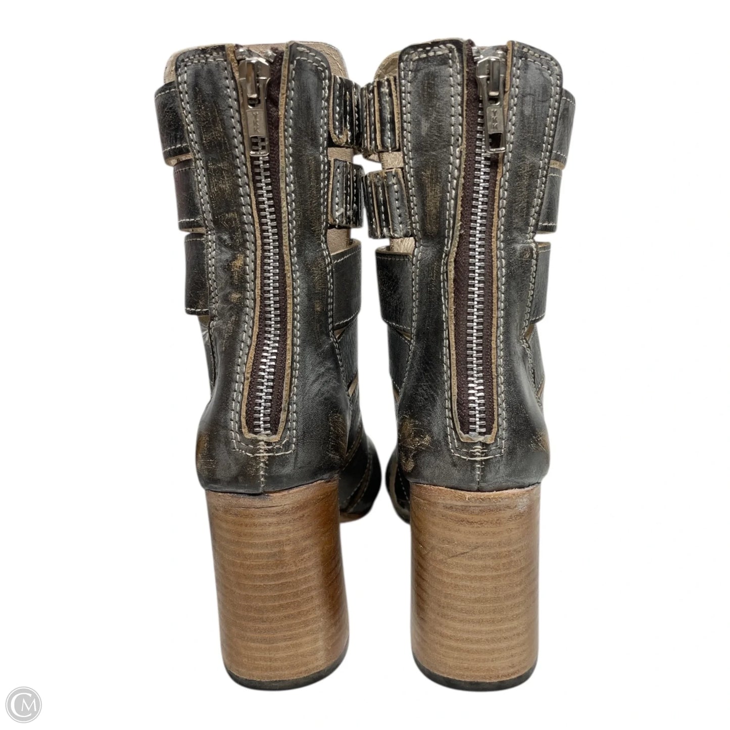 Boots Ankle Heels By FREEBIRD In Grey & Tan, Size: 6