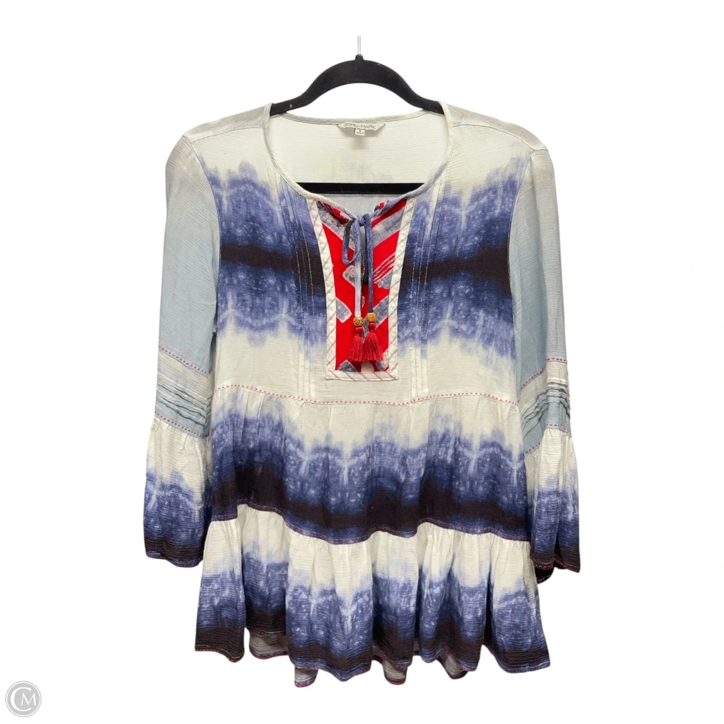 Top 3/4 Sleeve By John Mark In Blue Red & White, Size: S
