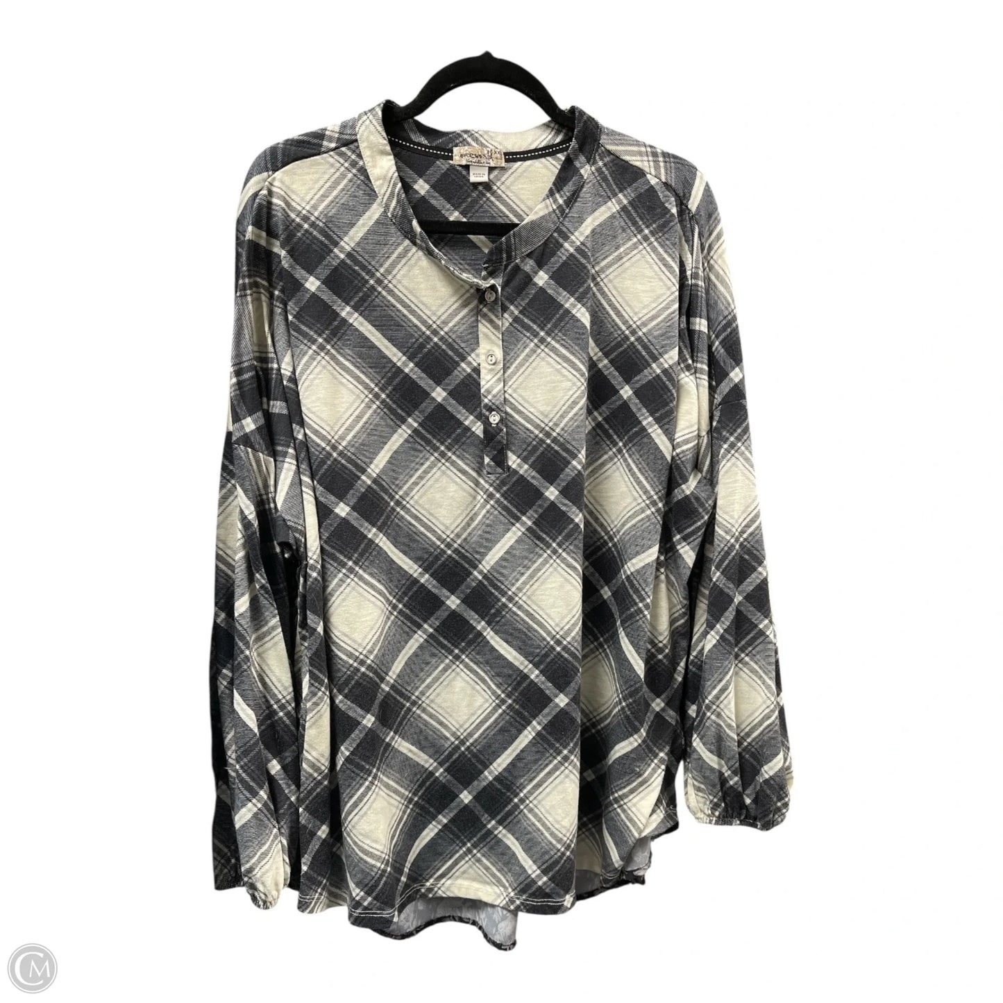 Top Long Sleeve By One World In Black & Cream, Size: Xxl