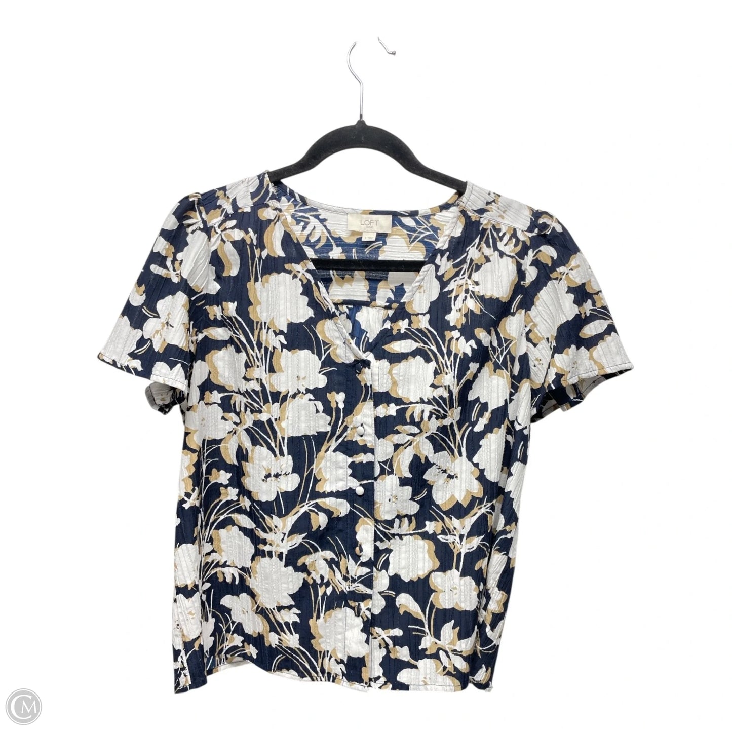 Top Short Sleeve By Loft In Blue & White, Size: S