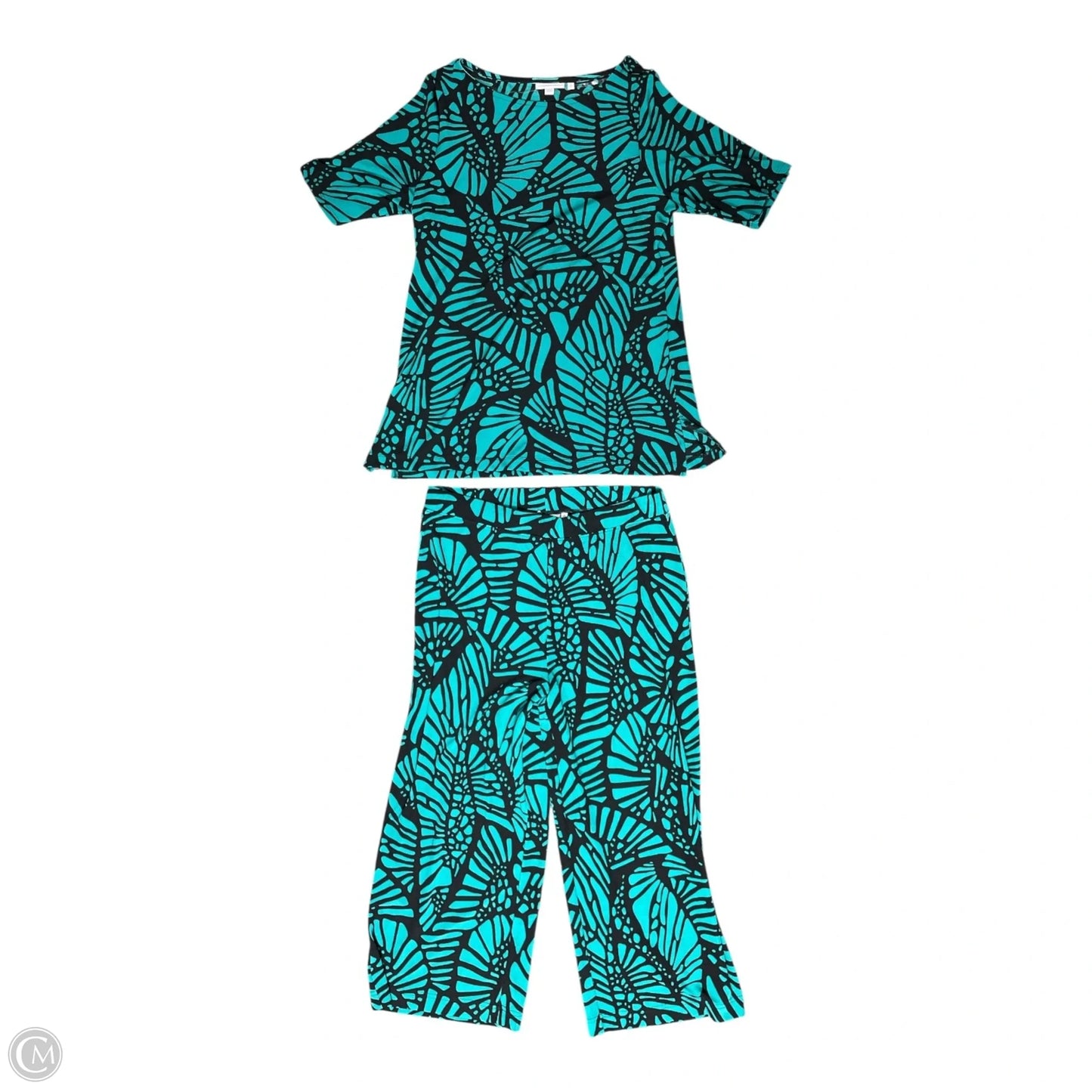 Top & Pants Set 2Pc By Chicos In Black & Green, Size: L