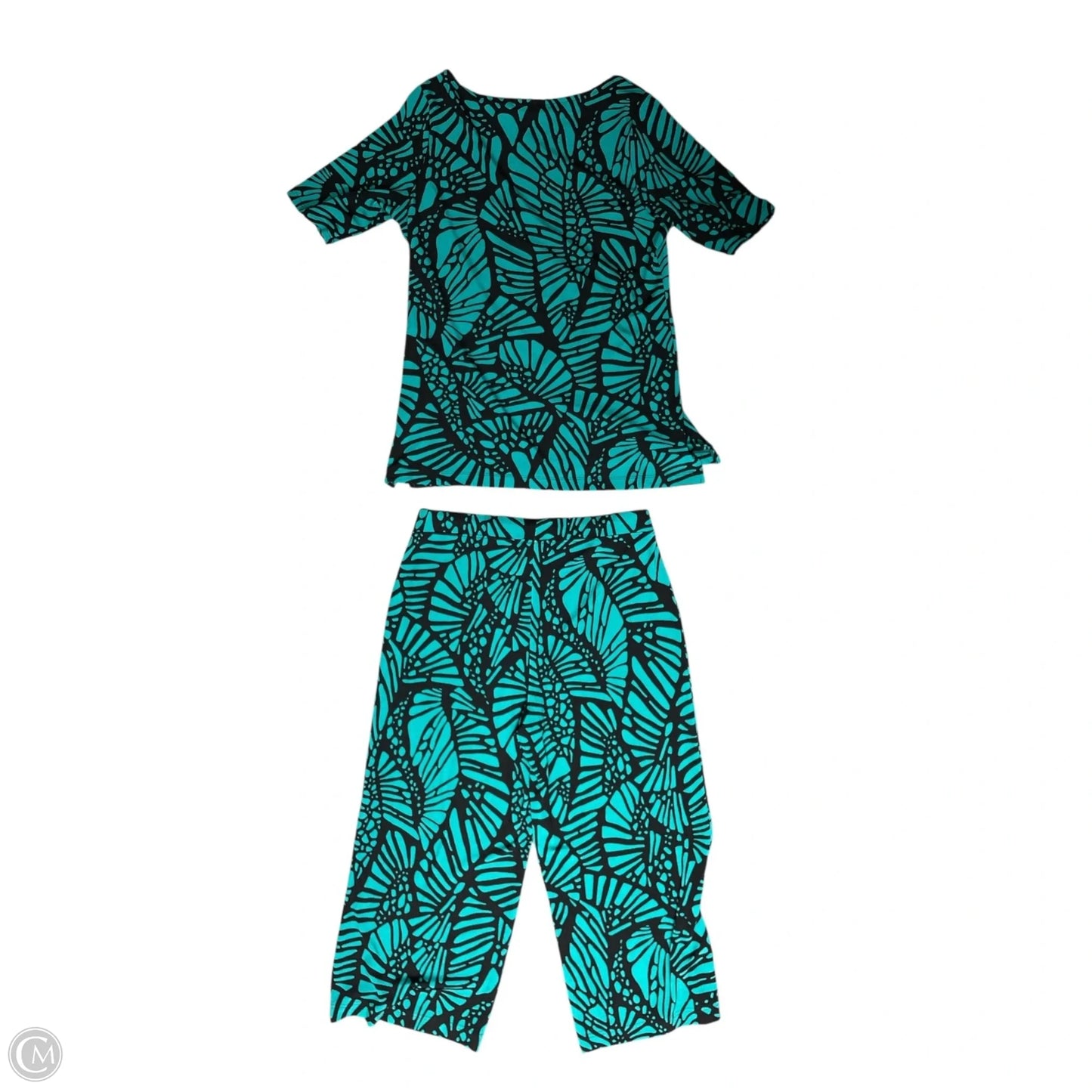 Top & Pants Set 2Pc By Chicos In Black & Green, Size: L