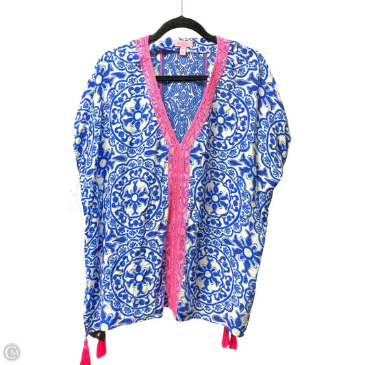 Top Short Sleeve Designer By Lilly Pulitzer In Blue & White, Size: Xl