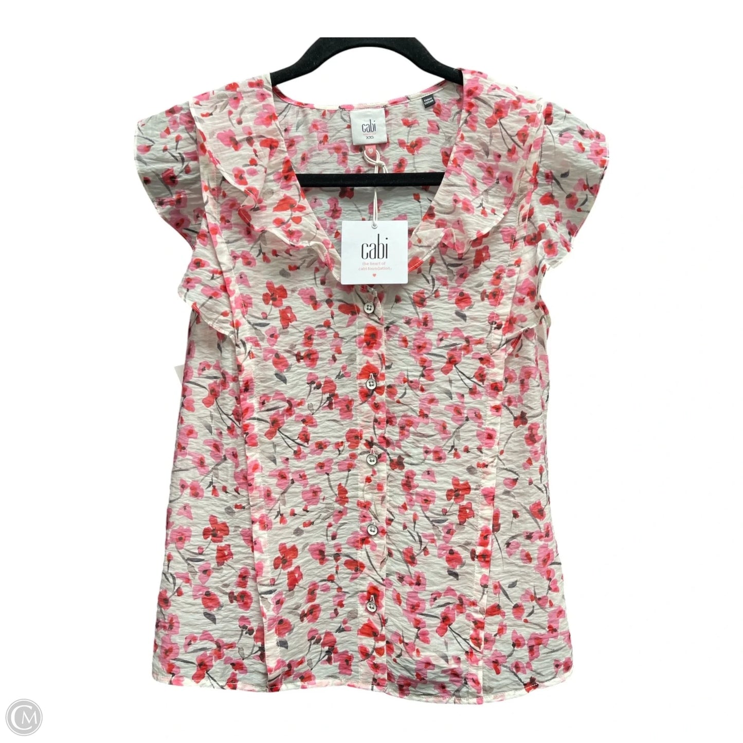 Top Short Sleeve By Cabi In Pink & White, Size: Xxs