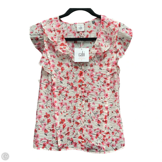 Top Short Sleeve By Cabi In Pink & White, Size: Xxs