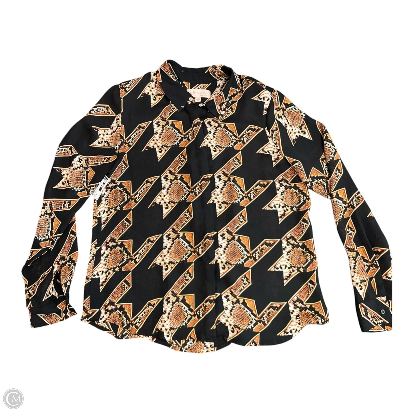 Top Long Sleeve By Philosophy In Snakeskin Print, Size: M