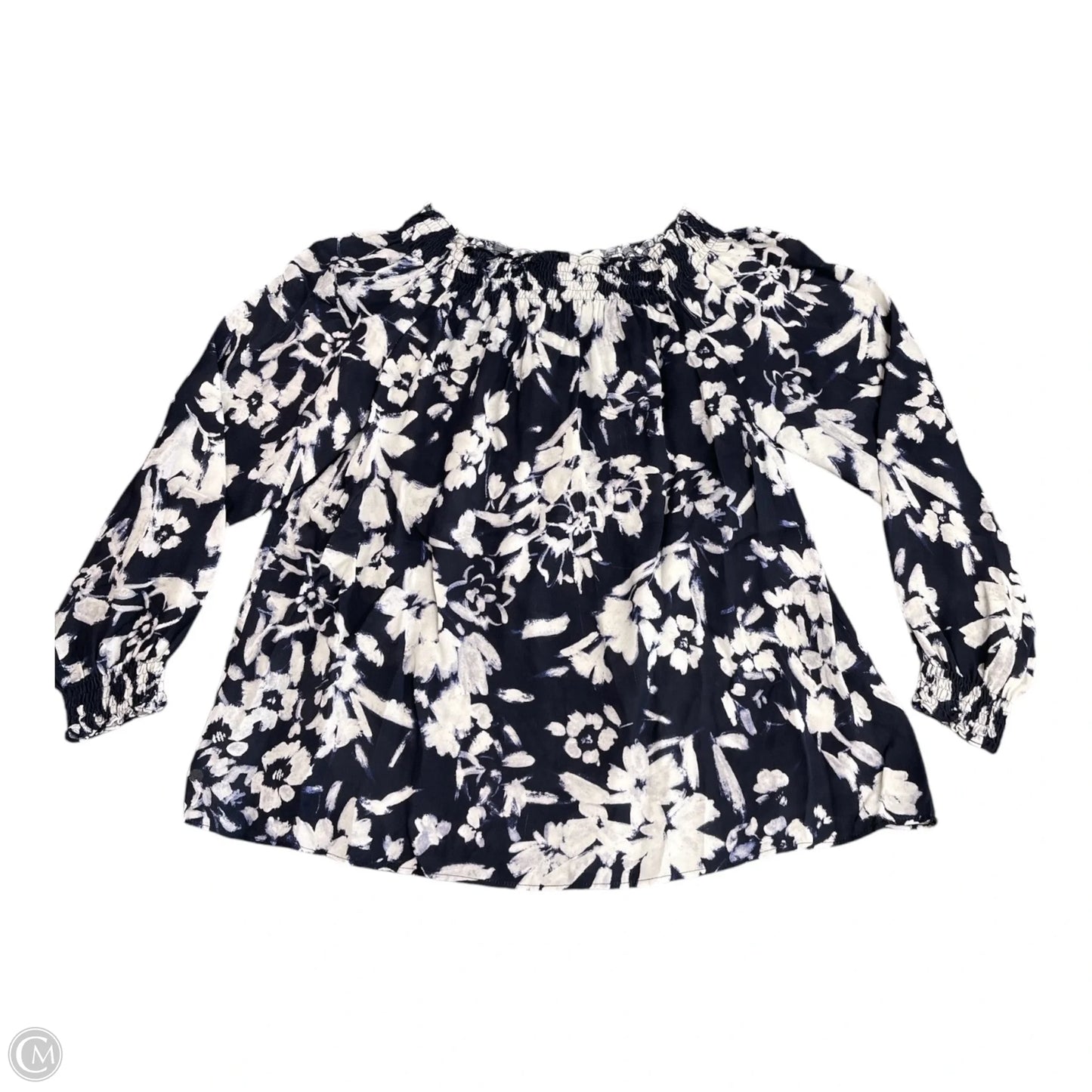 Top Long Sleeve Designer By Lafayette 148 In Blue & White, Size: L